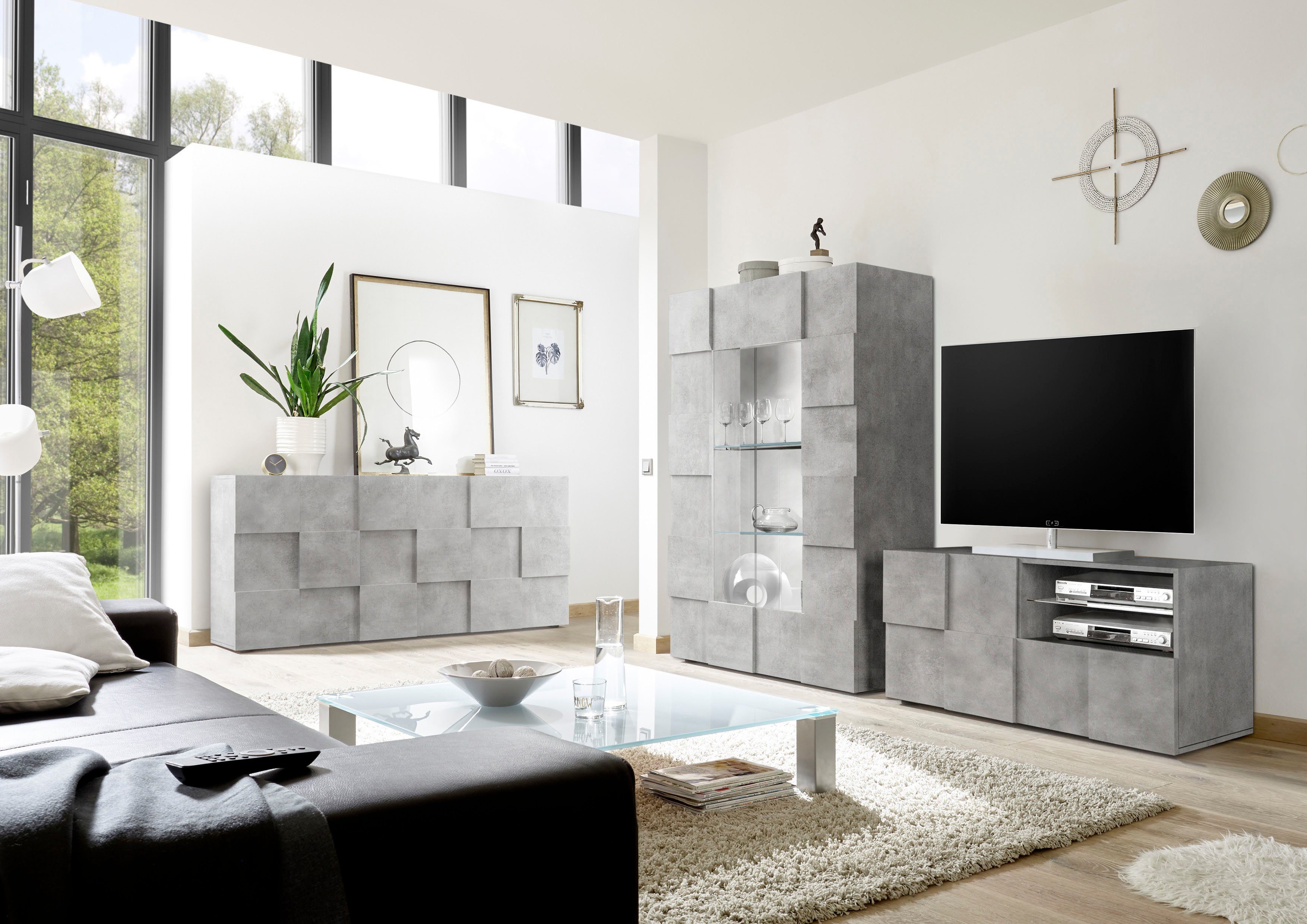 INOSIGN Dressoir Dama Breedte 181, Commode 3 deuren, Dressoir Front in 3D-uiterlijk, veel opbergruimte, verschillende kleuren