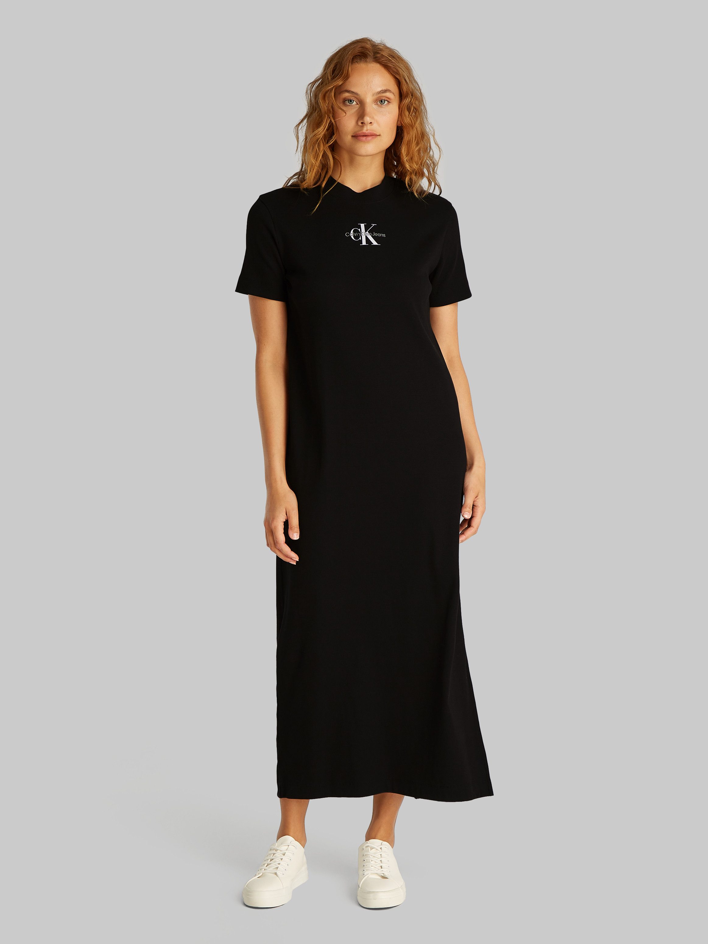 Calvin Klein Midi-jurk MONOLOGO LONG RIB TEE DRESS