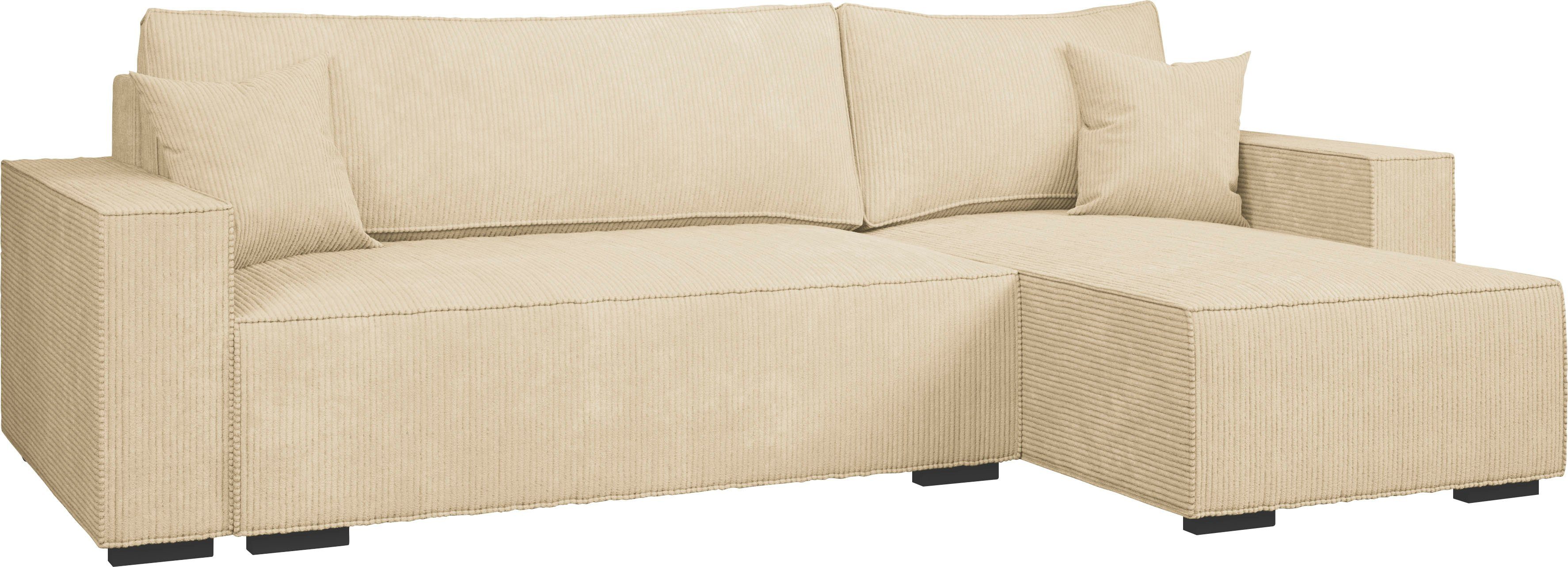 INOSIGN Hoekbank Winton ribfluwelen bank/slaapbank 253 cm Ribfluweel, omkeerbare recamiere, slaapfunctie (130/208 cm), bedbox