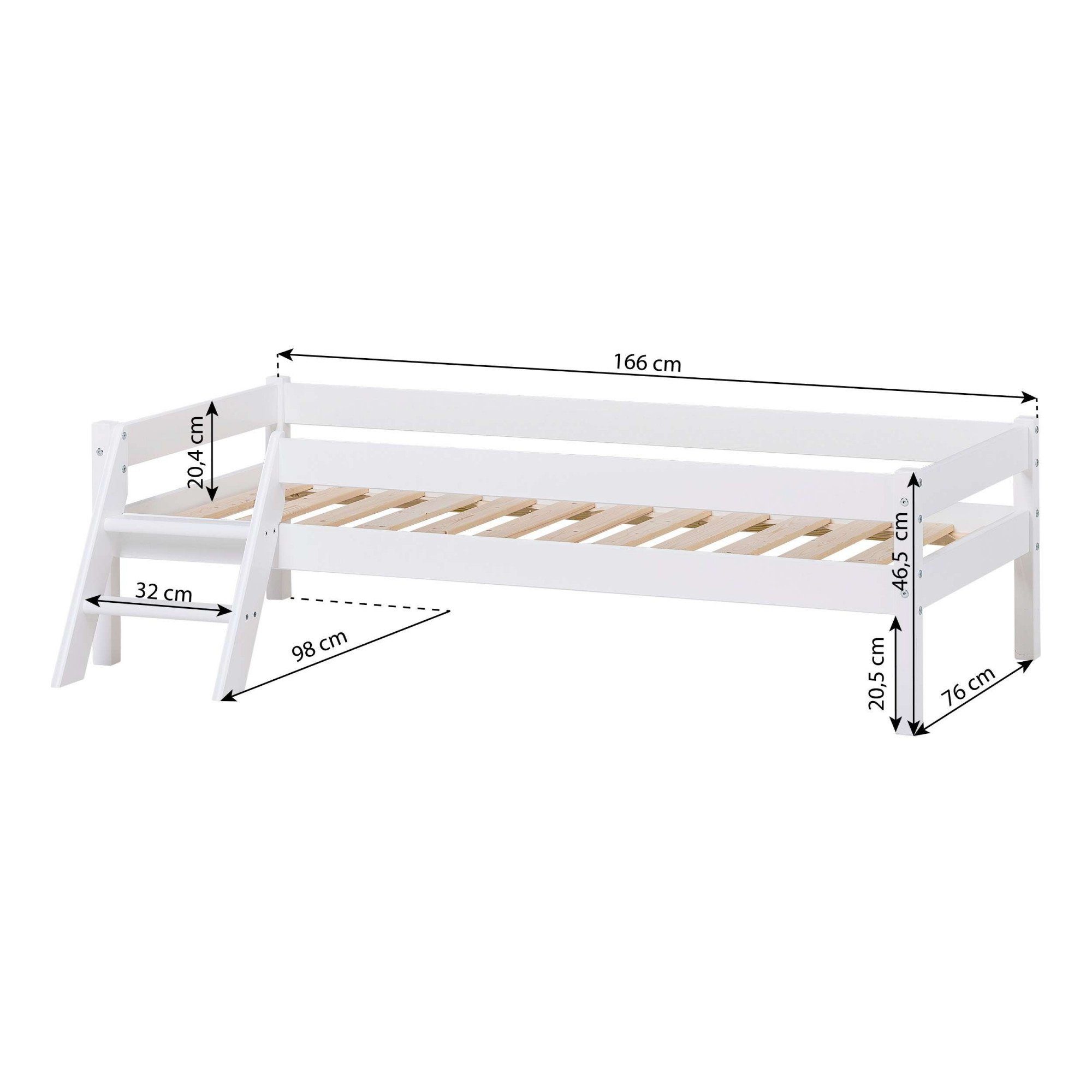 Lüttenhütt Kinderbed ECO One Kinderbed met valbeveiliging en ladder, keuze uit 3 kleuren en matrassen