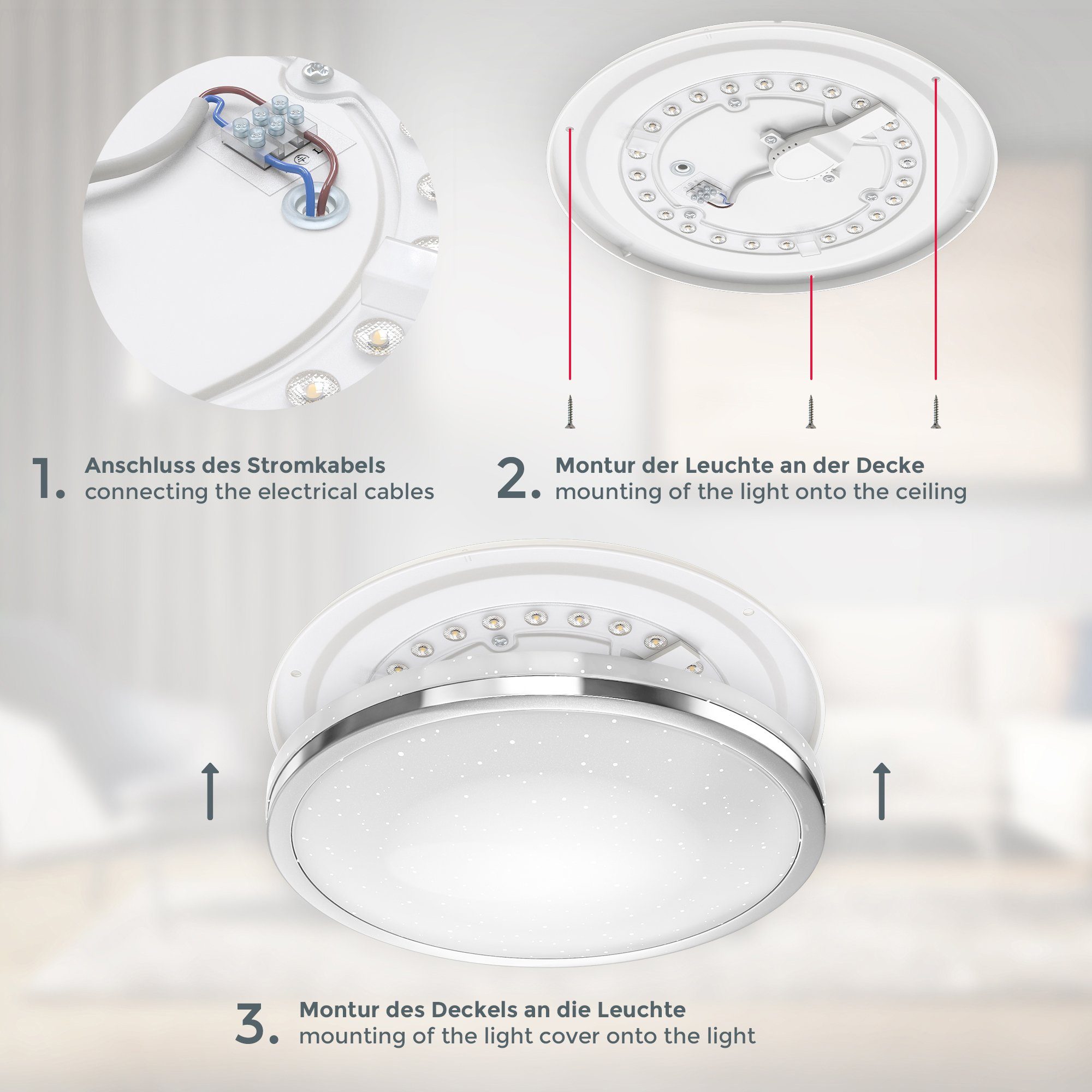 B.K.Licht Led-plafondlamp Plafondlamp met sterdecor, 15W LED print 1500lm, neutraal wit