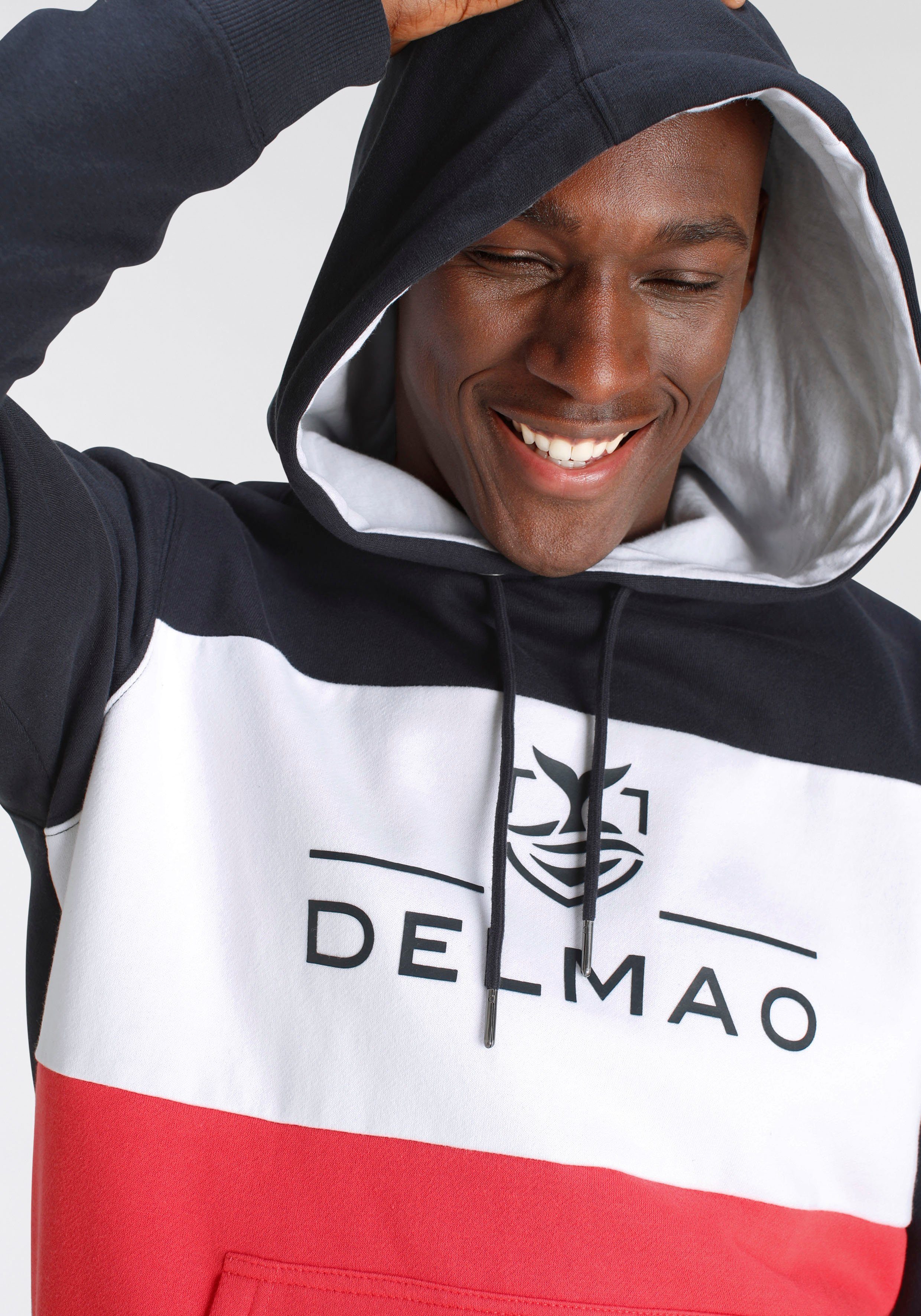 DELMAO Hoodie Langarm, losse pasvorm, colourblocking-look, met capuchon