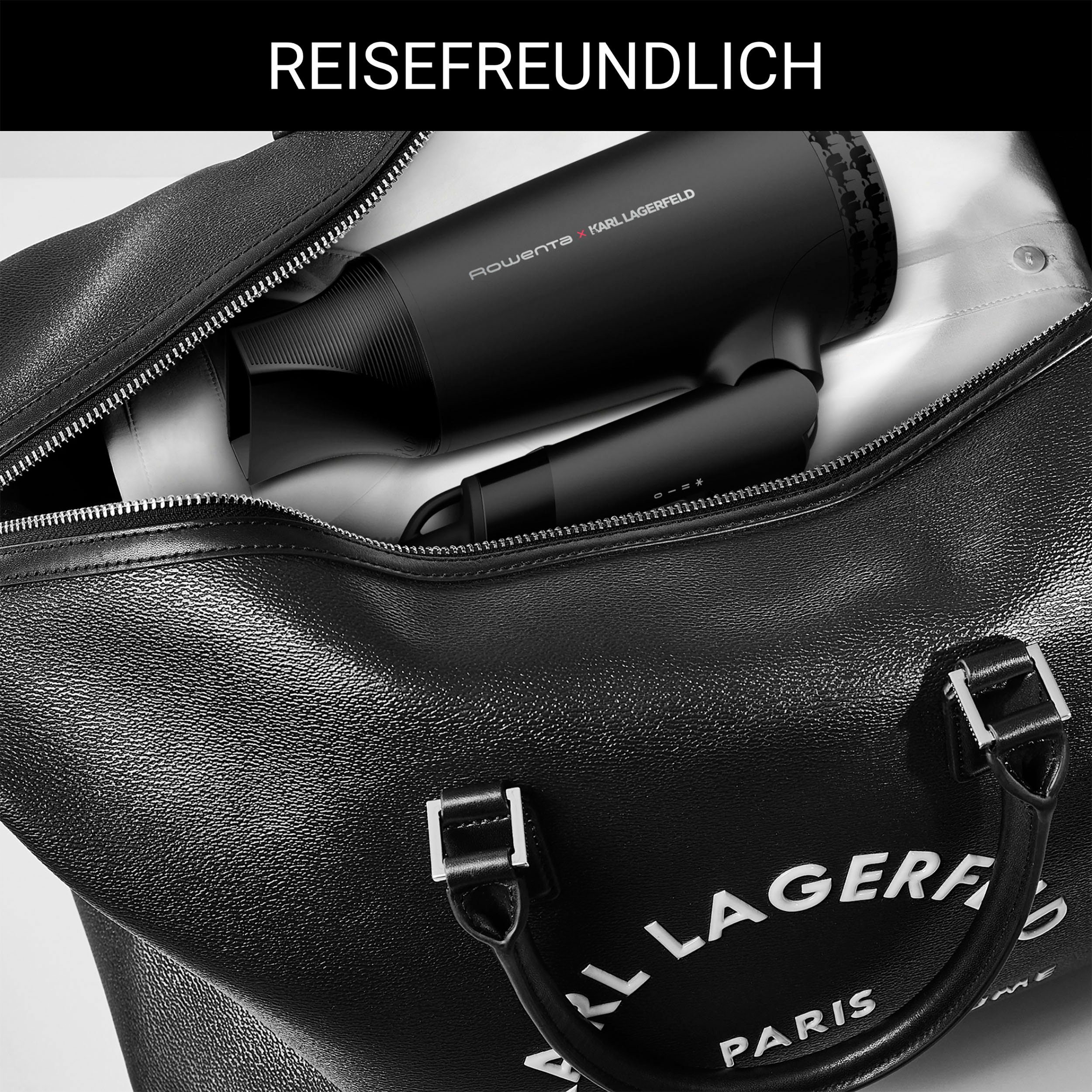 Rowenta Haardroger ROWENTA x Karl Lagerfeld CV184L Express Style haardroger compact, opvouwbaar ontwerp, perfect voor onderweg, ultralichtgewicht