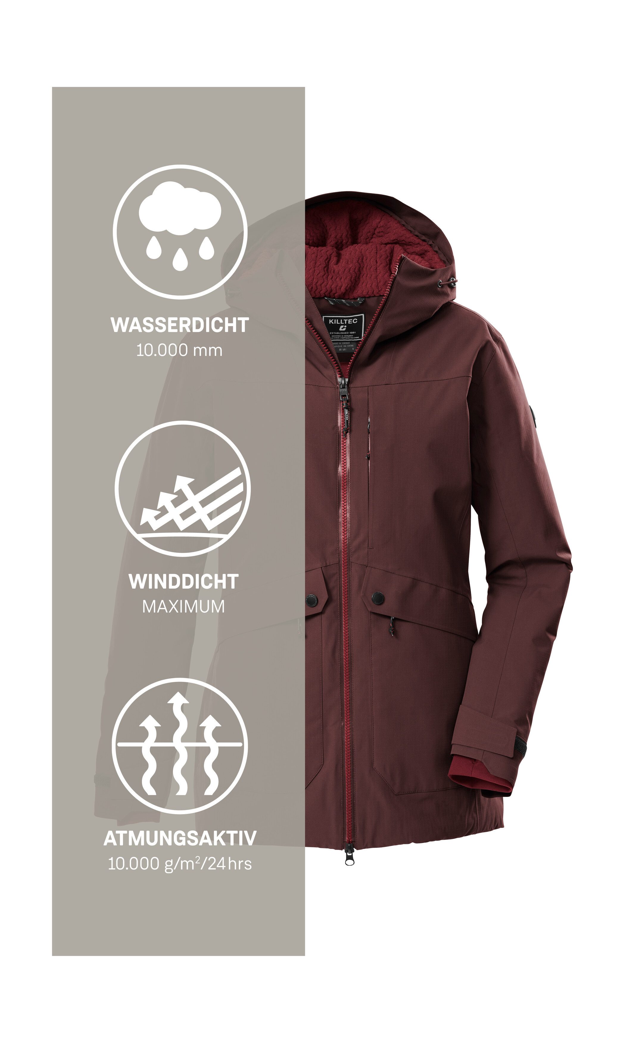 Killtec Parka KOW 16 WMN PRK Water- u. winddichte dames functionele parka met hoge ademend vermogen