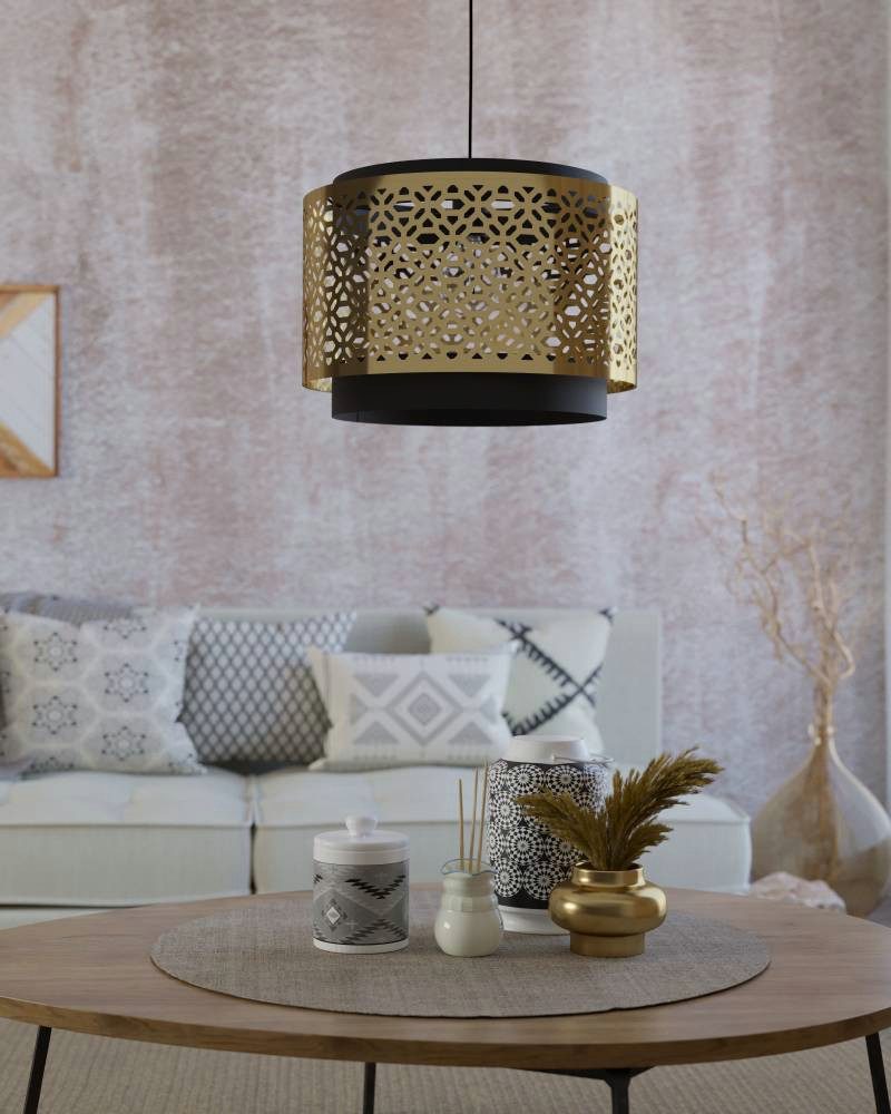 EGLO Hanglamp SANDBACH Hanglamp, messing en metaal in zwart, E27 fitting, Ø 42 cm (1 stuk)