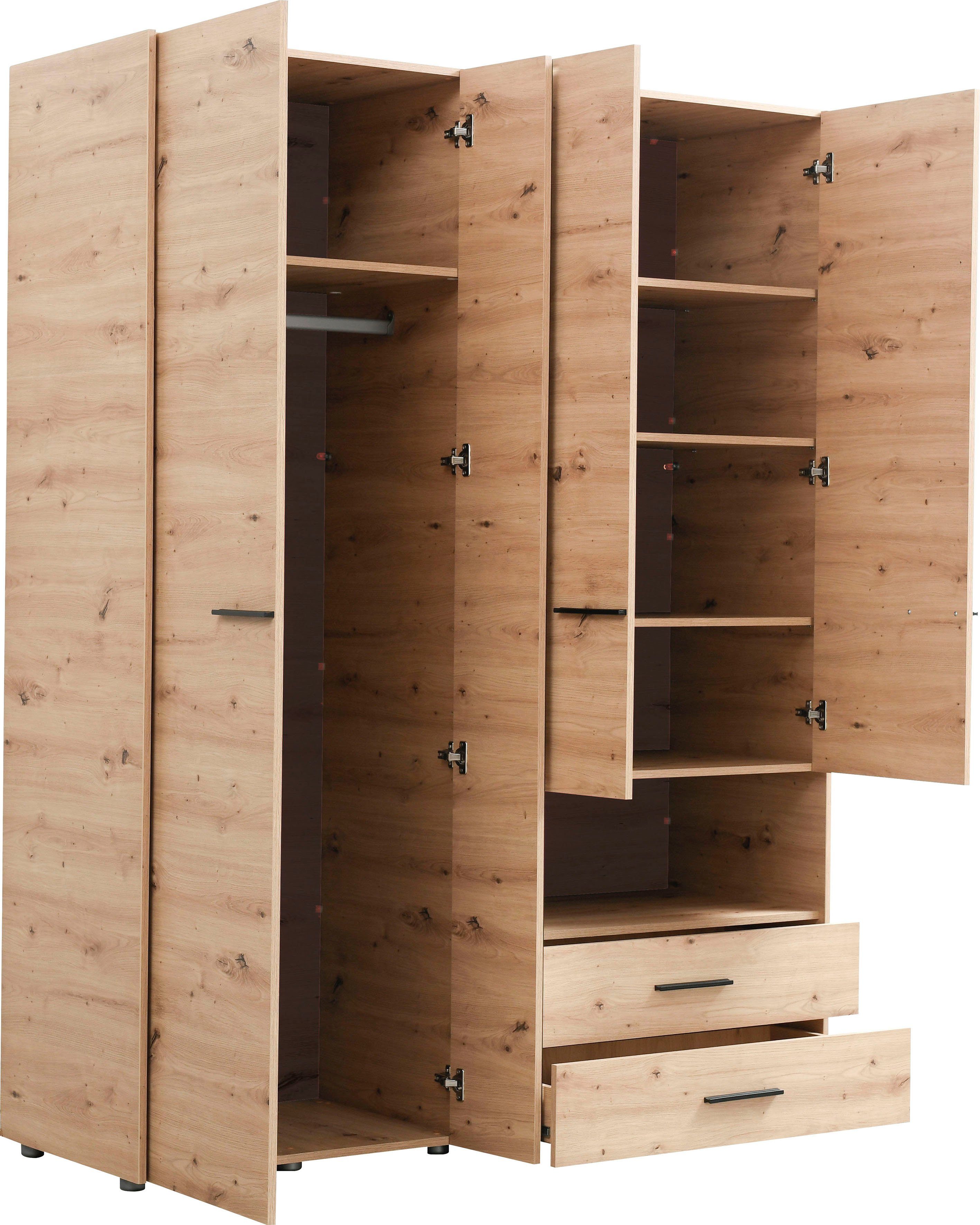 INOSIGN Kledingkast Leon, FSC®-gecertificeerd houtmateriaal met spiegel, binneninrichting en 2 lades, 127,5x55x205,5 cm