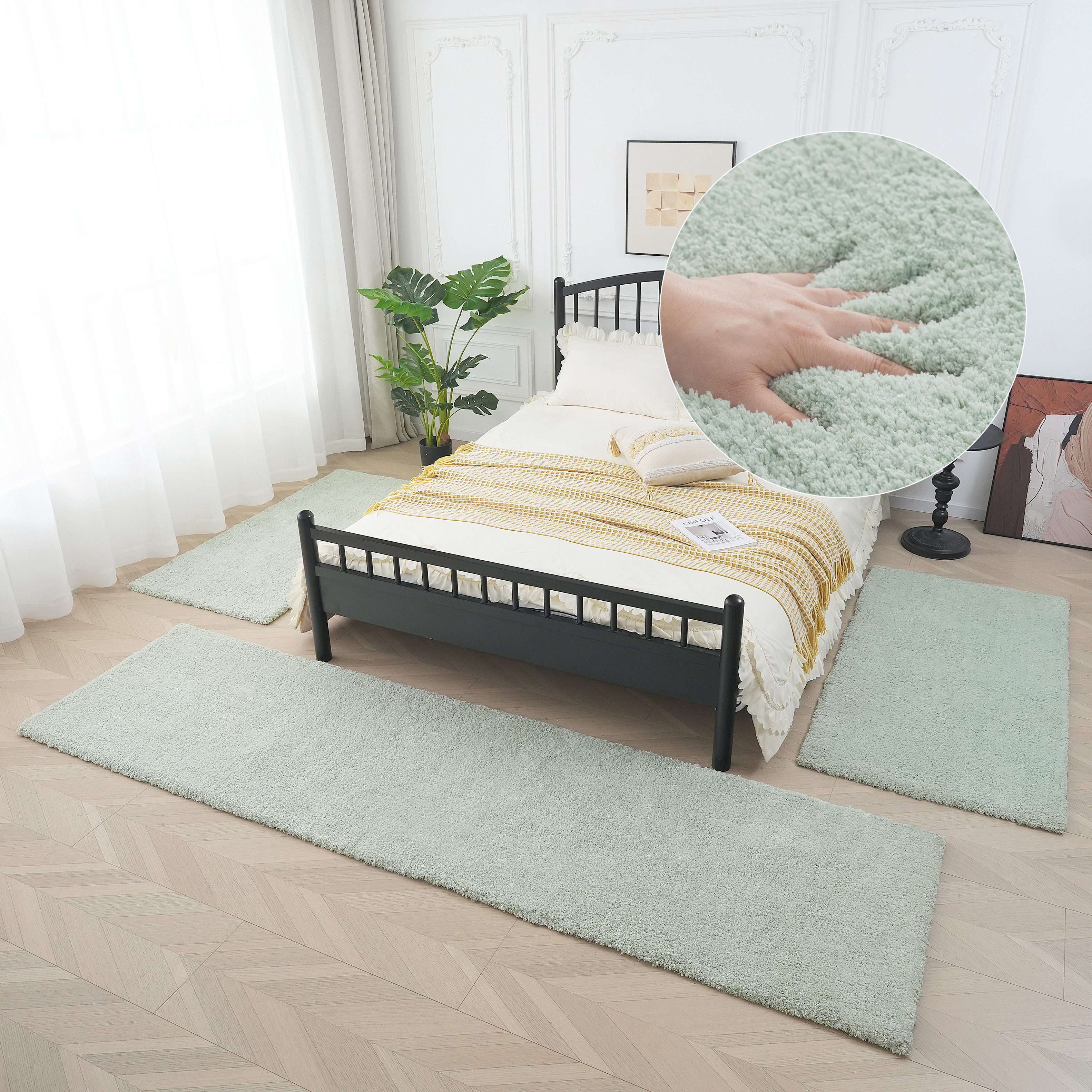my home Set slaapkamerkleedjes met hoge pool Microvezeltapijt Magong, bijzonder zacht, zeer fijne pool uni, unikleurig slaapkamerkleed, loperset, slaapkamer, kinderkamer