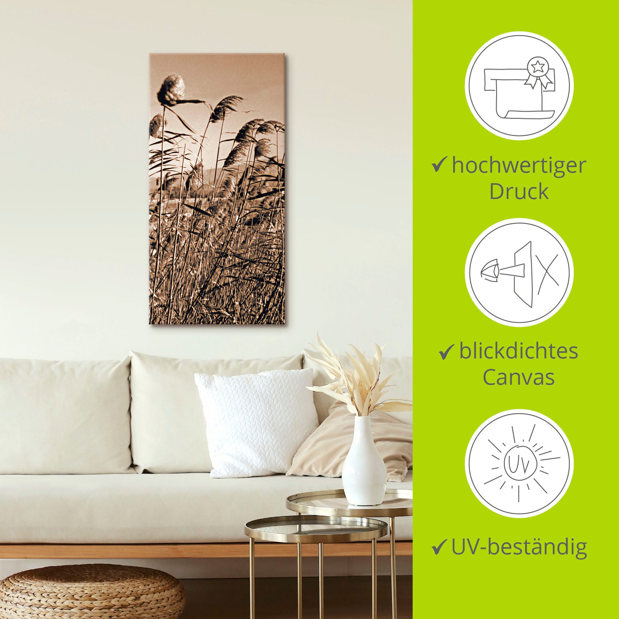 Artland Artprint Sepia grassen II als artprint op linnen in verschillende maten
