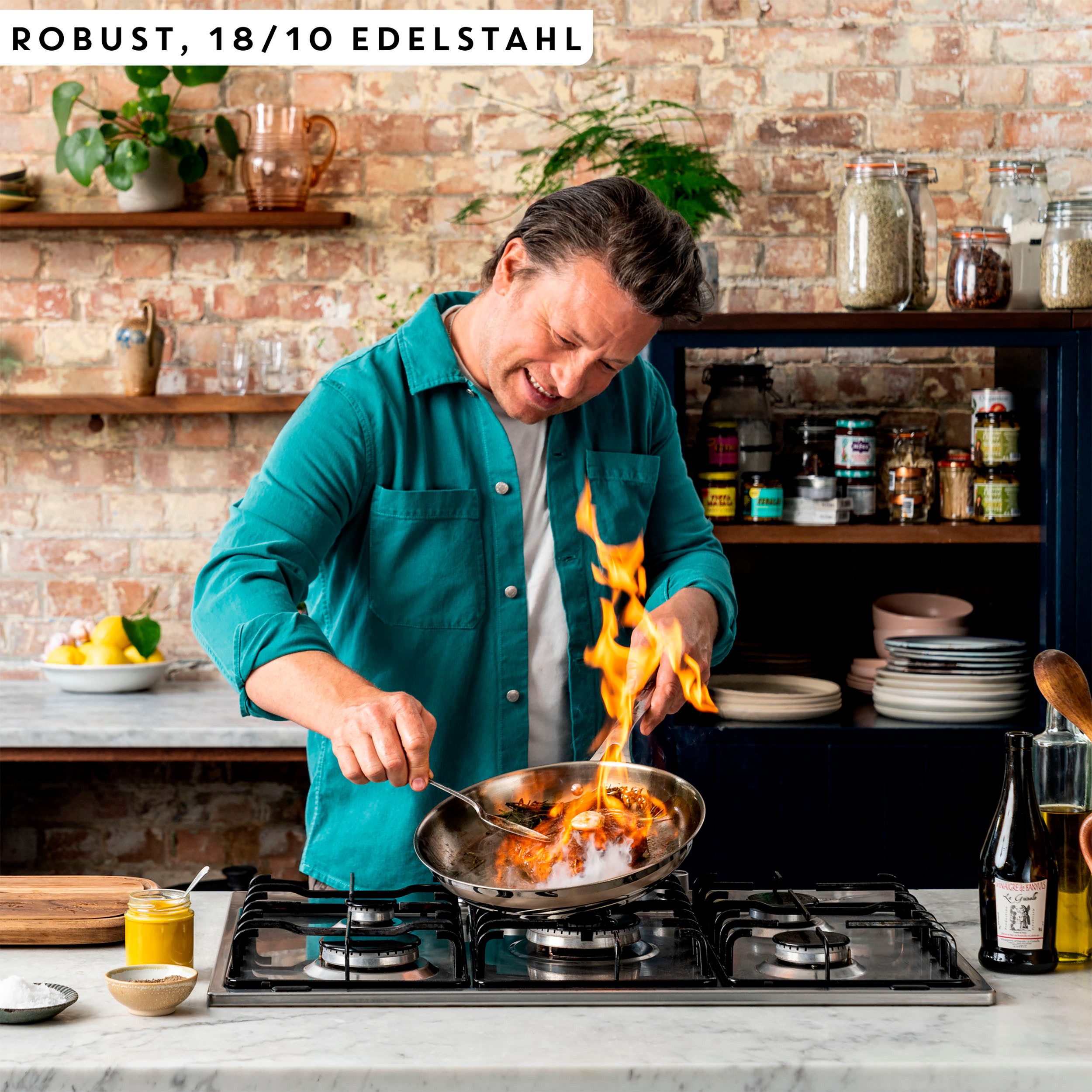 Tefal Koekenpan Jamie Oliver E31104 Cook Smart onbehandeld roestvrij staal, thermo-fusie, inductiegeschikt