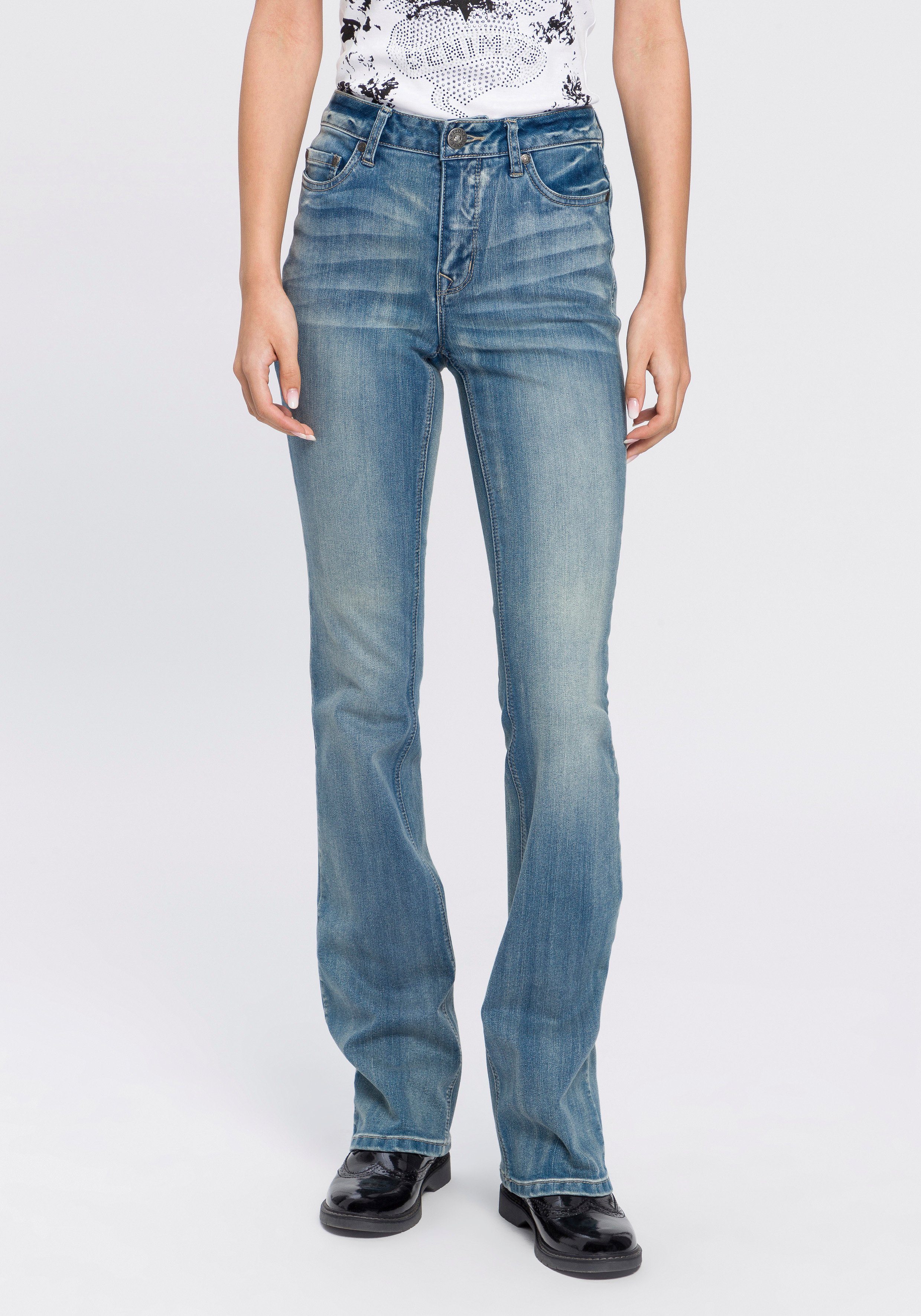 Arizona Bootcut jeans Baby Bootcut licht uitlopende broekspijpen, hoge taille
