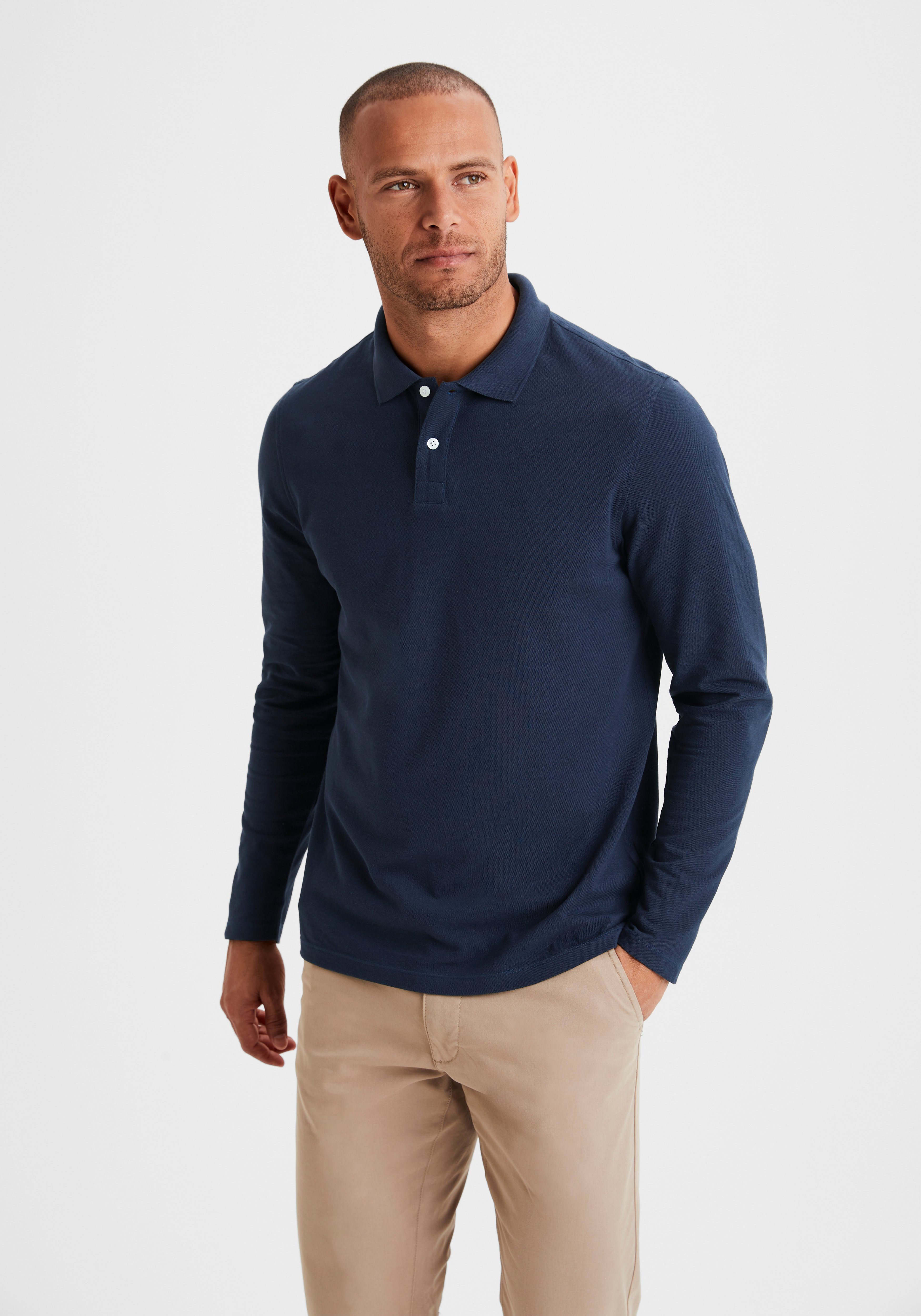 Beachtime Poloshirt met lange mouwen Shirt met polokraag en knoopsluiting van katoen-piqué