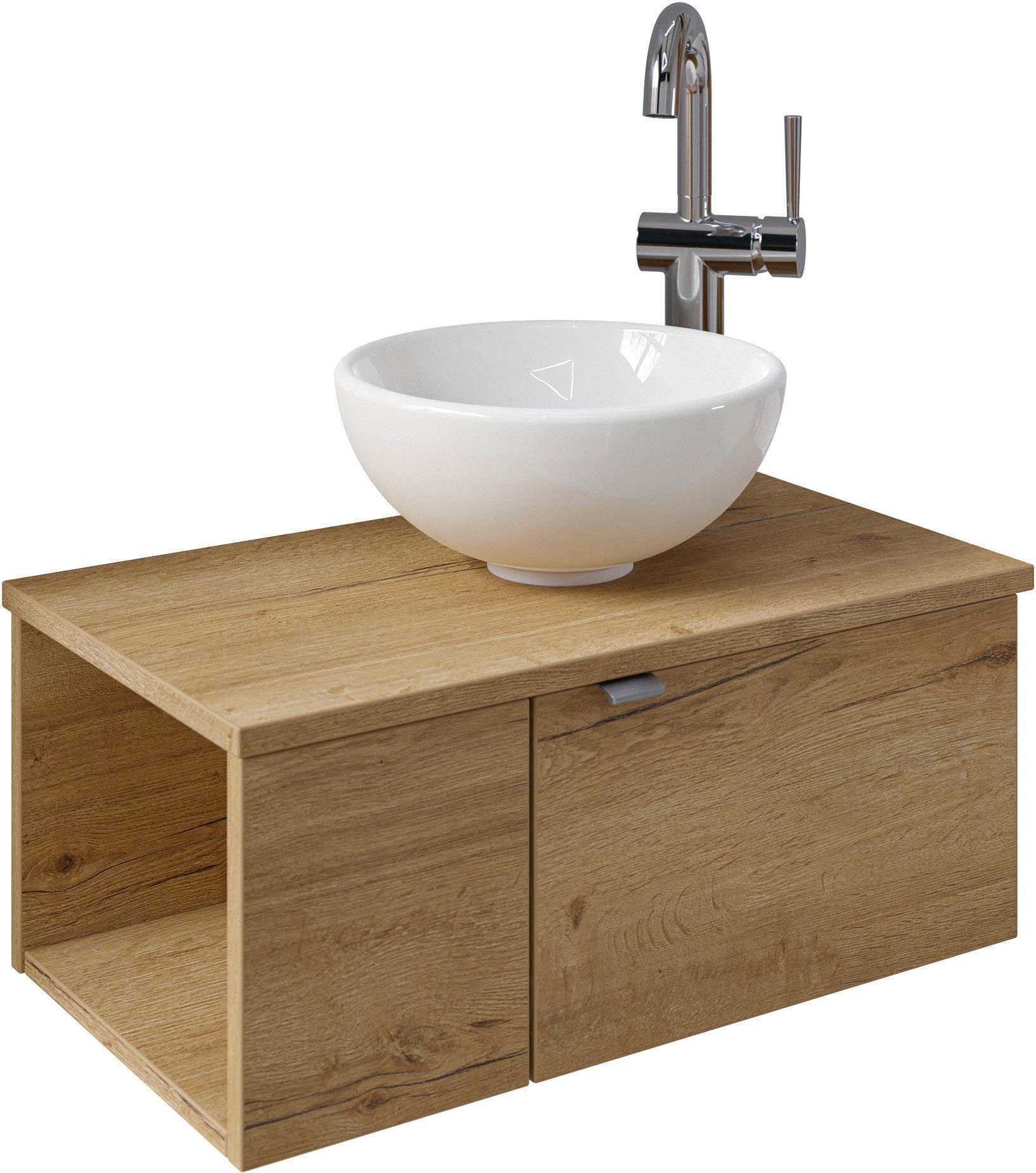 Saphir Wastafelonderkast Serie 6915 wastafel met onderkast voor gastenbadkamer, tweede toilet (3-delig) wastafelmeubels bruin