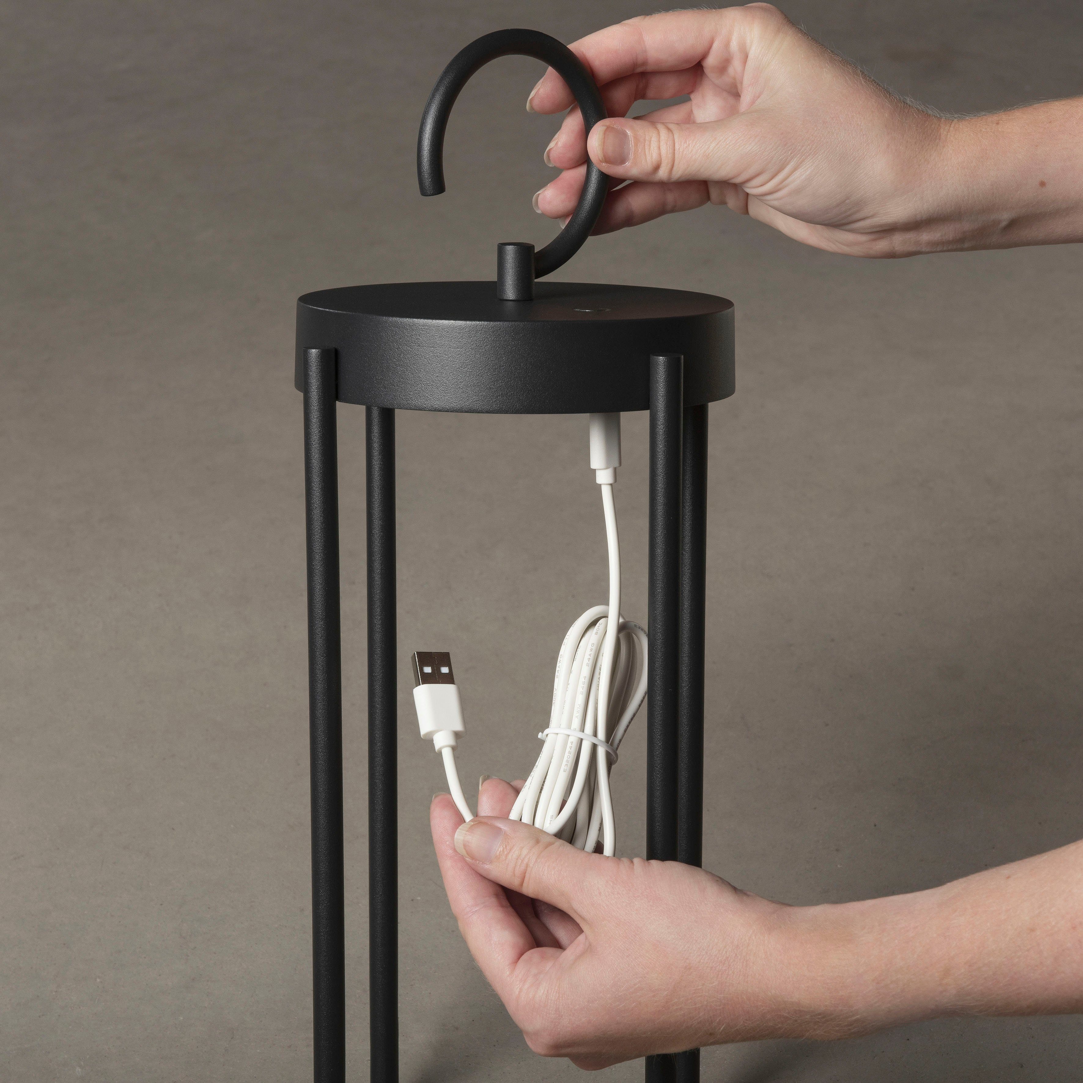 KONSTSMIDE Led lantaarn Manorola Manorola LED USB-lantaarn klein zwart, dimbaar 2700K/3000K (2 stuks)