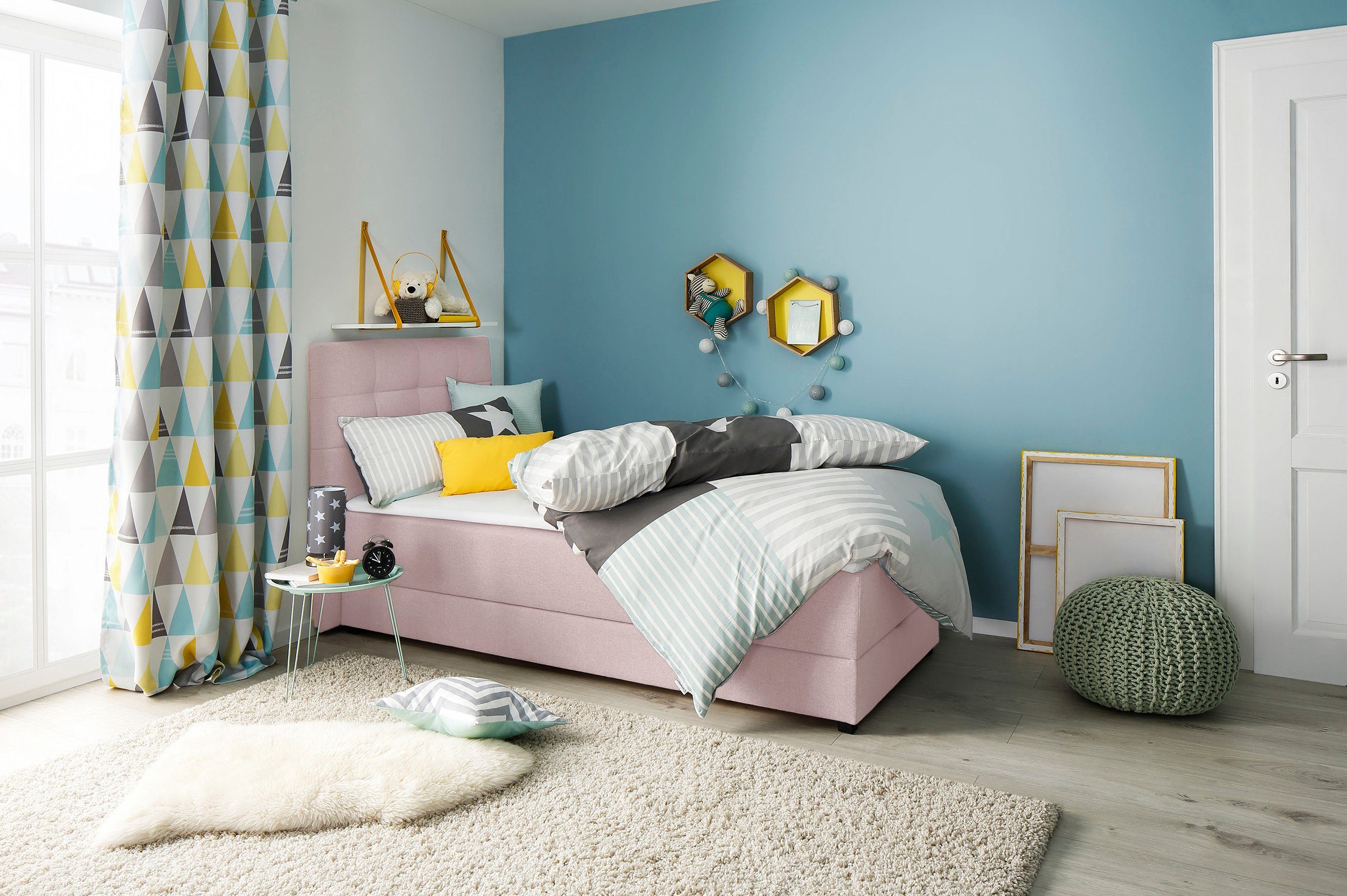 Lüttenhütt Boxspring Mieke incl. bedkist en topmatras, bekleding geïmpregneerd, 2 breedtes boxsprings roze