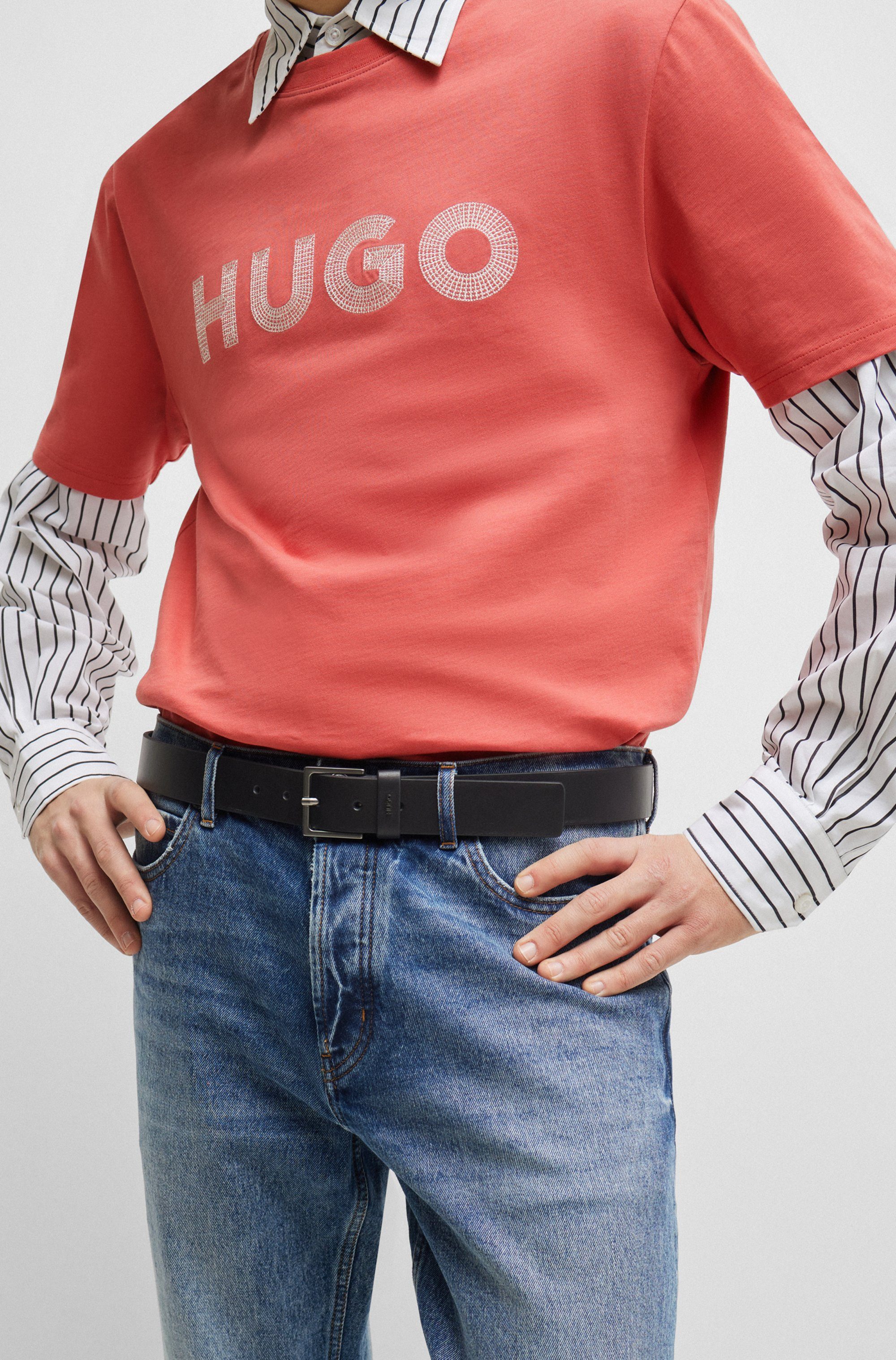 HUGO Leren riem GIOVE Metall-logo op de lus