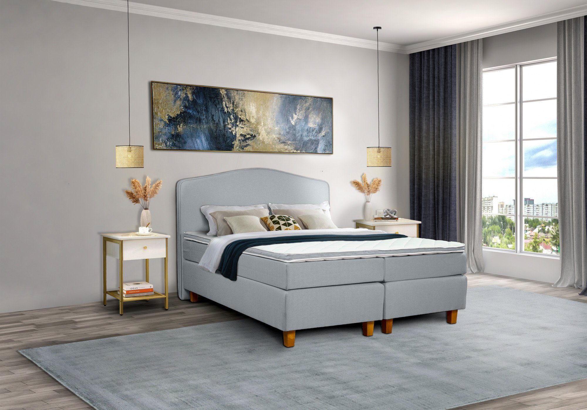 INOSIGN Boxspring Jalma Poten van massief berkenhout, incl. topmatras