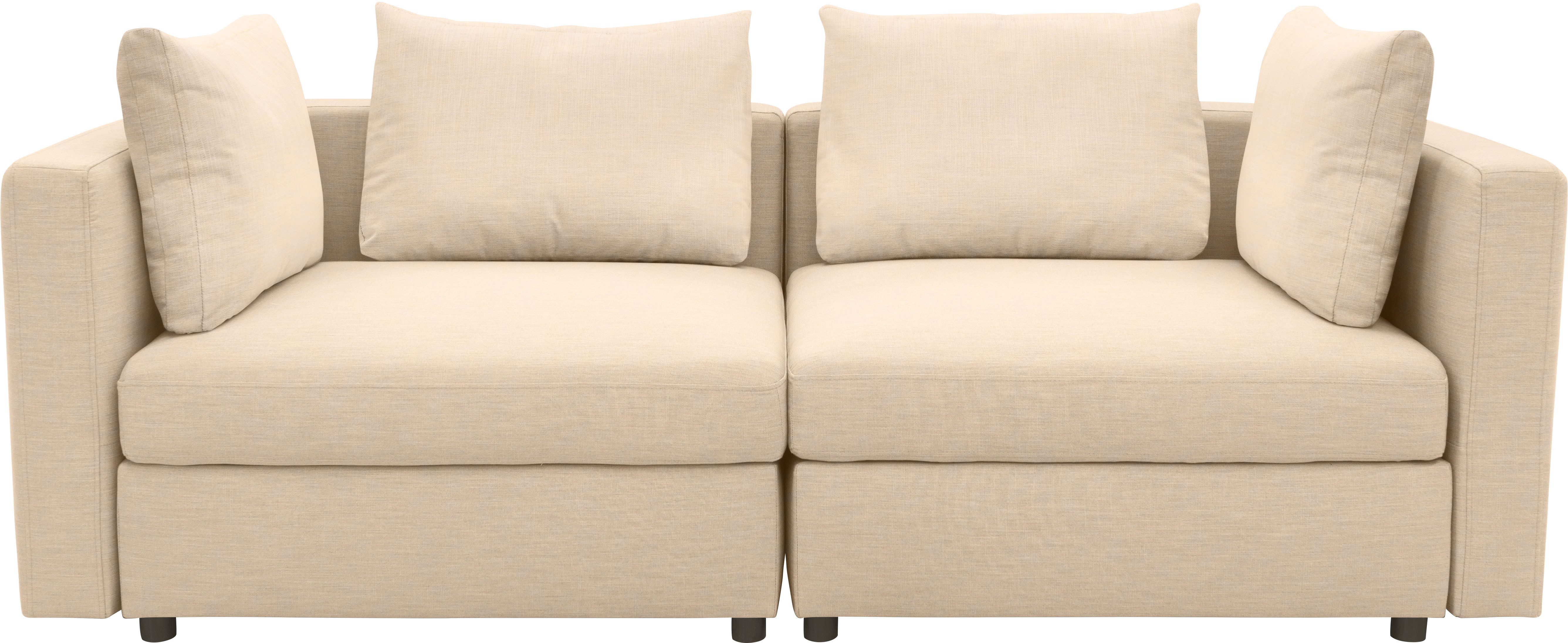 DOMO collection 2-zitsbank Solskin, individueel uitbreidbaar/combineerbaar met losse kussens. rug- en zijpanelen als steeksysteem.