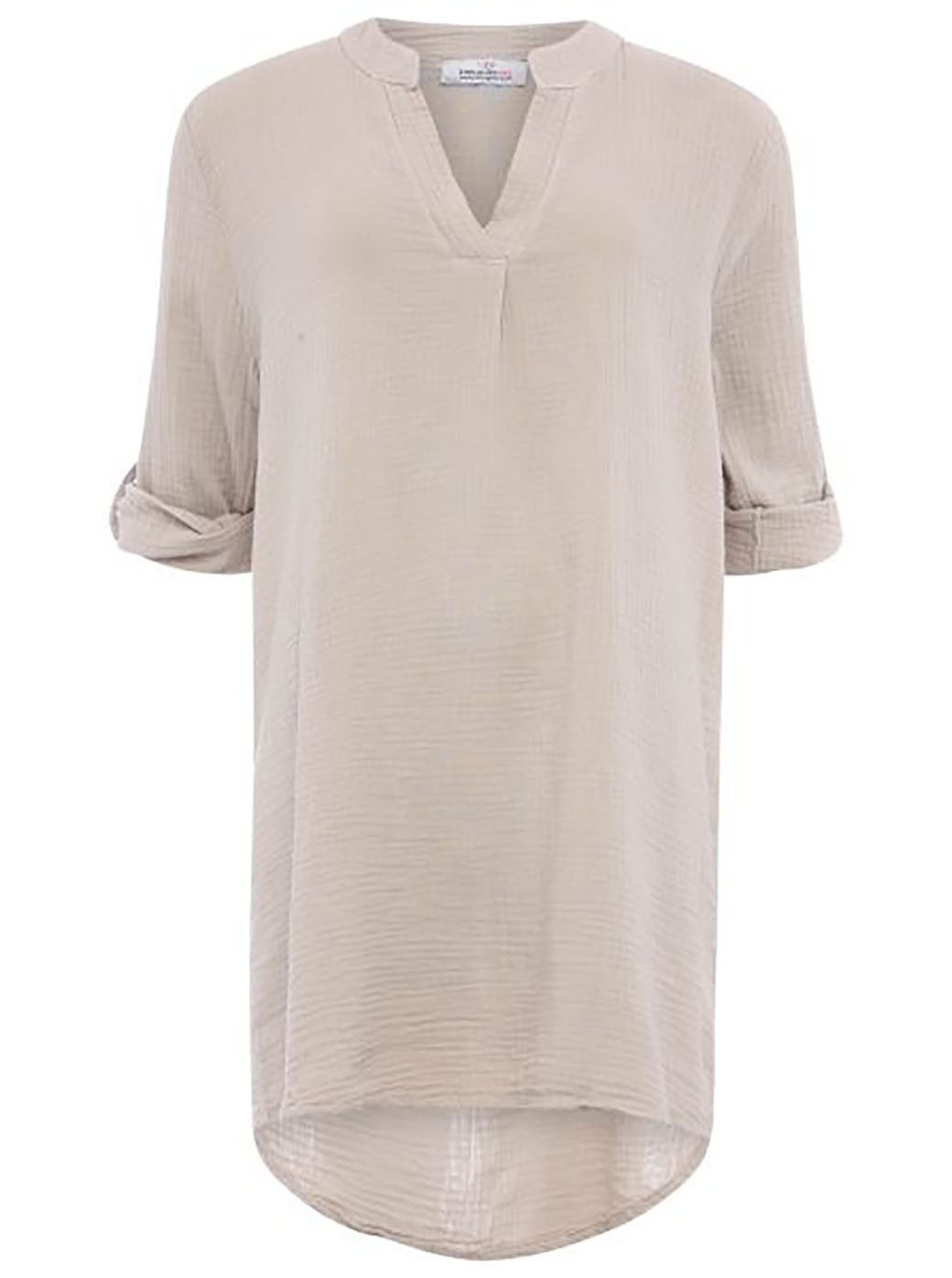Zwillingsherz Blouse met korte mouwen Tuniek "Rom" met verlengde rugpartij, v-halslijn en opgerolde mouwen