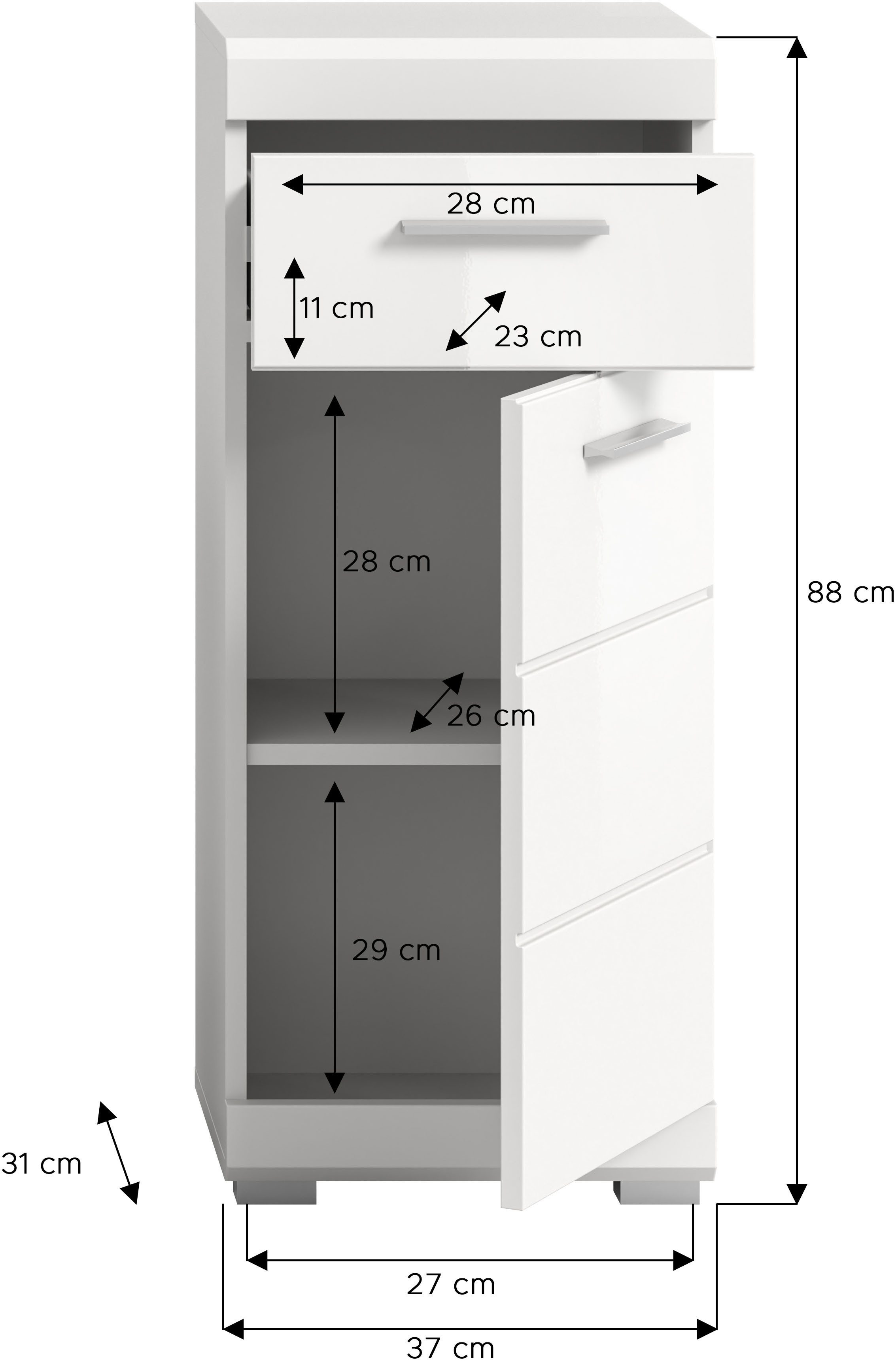 INOSIGN Onderkast Siena, breedte 37 cm, 1 deur, 1 lade, 2 vakken, MDF-front in verschillende kleuren verkrijgbaar, badkamermeubels, badkamerkast, commode, badkamer (1 stuk)