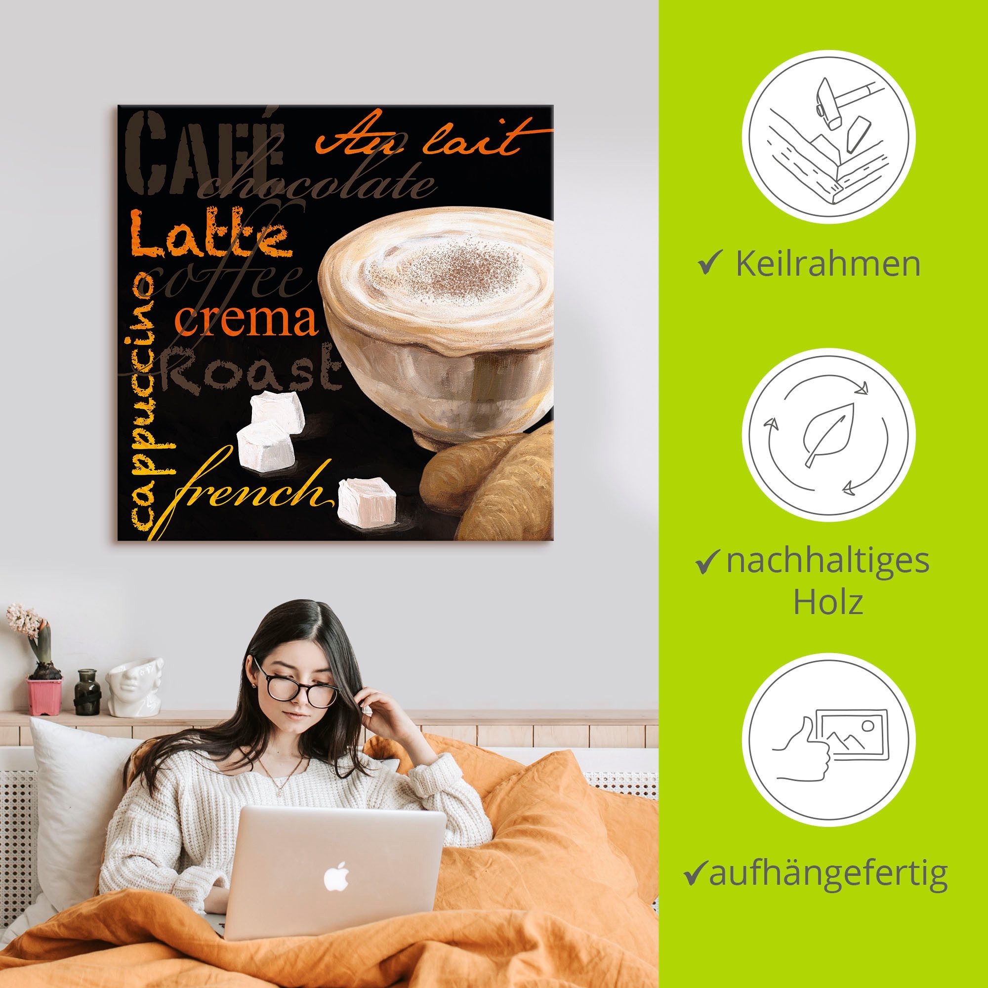 Artland Artprint Cappuccino - koffie als artprint van aluminium, artprint voor buiten, artprint op linnen in verschillende maten