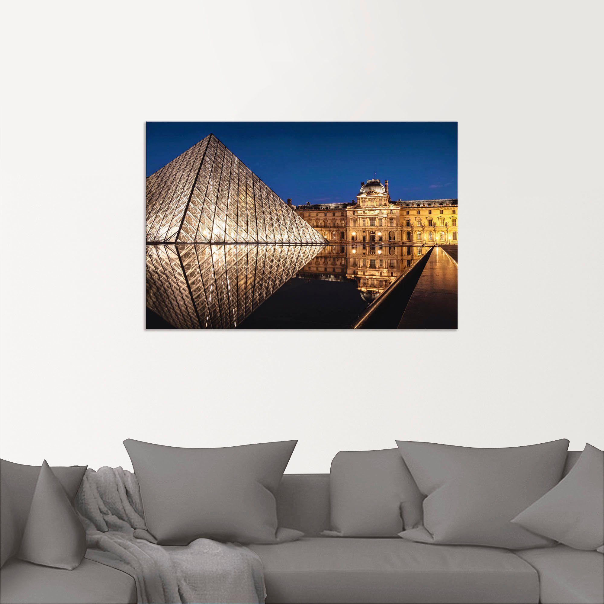 Artland Aluminium dibond print Glazen piramide Musée du Louvre, Parijs geschikt voor binnen en buiten, buitenafbeelding