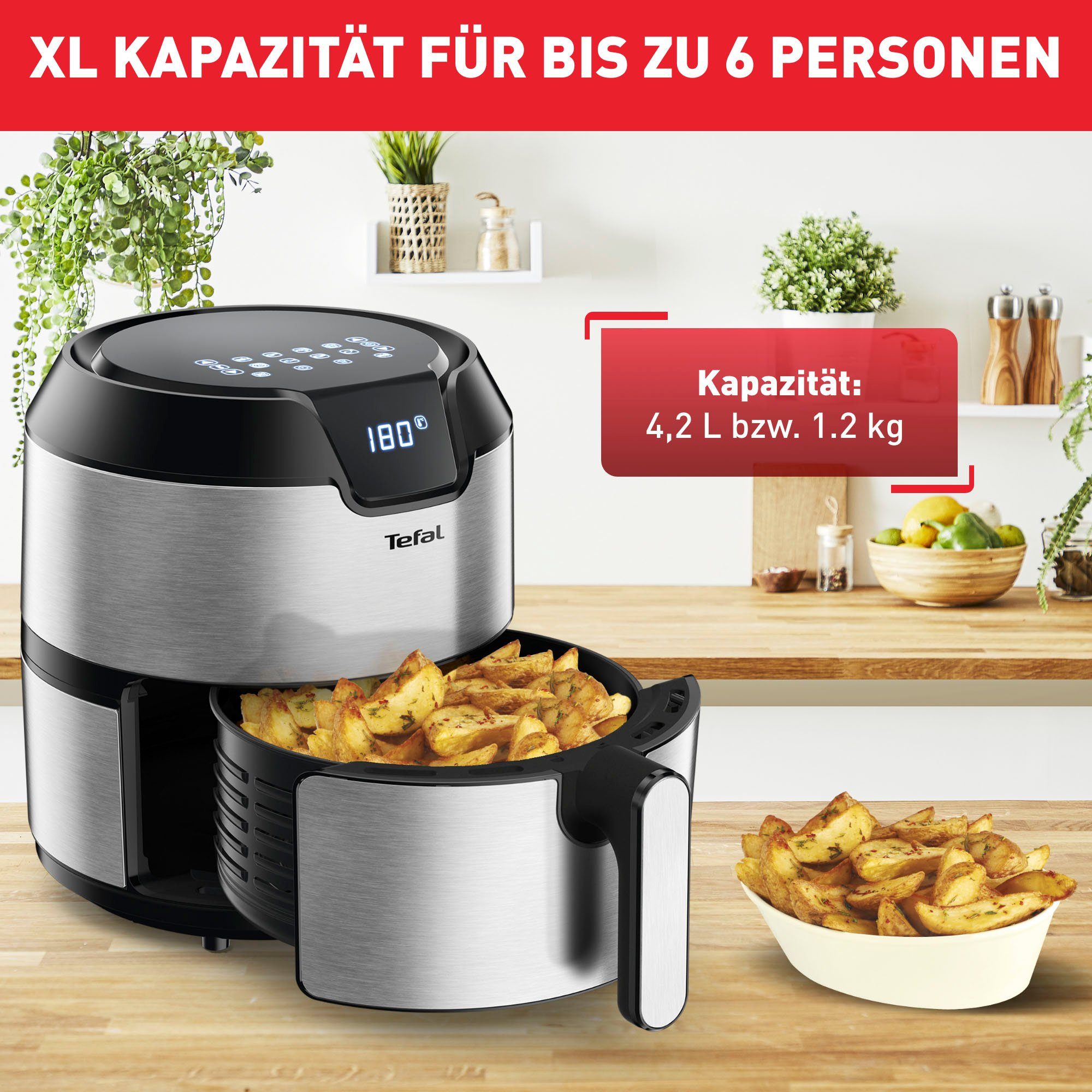 Tefal Airfryer EY401D.HERO Easy Fry Deluxe met accessoires, capaciteit 1,4 kg, 8 automatische programma's