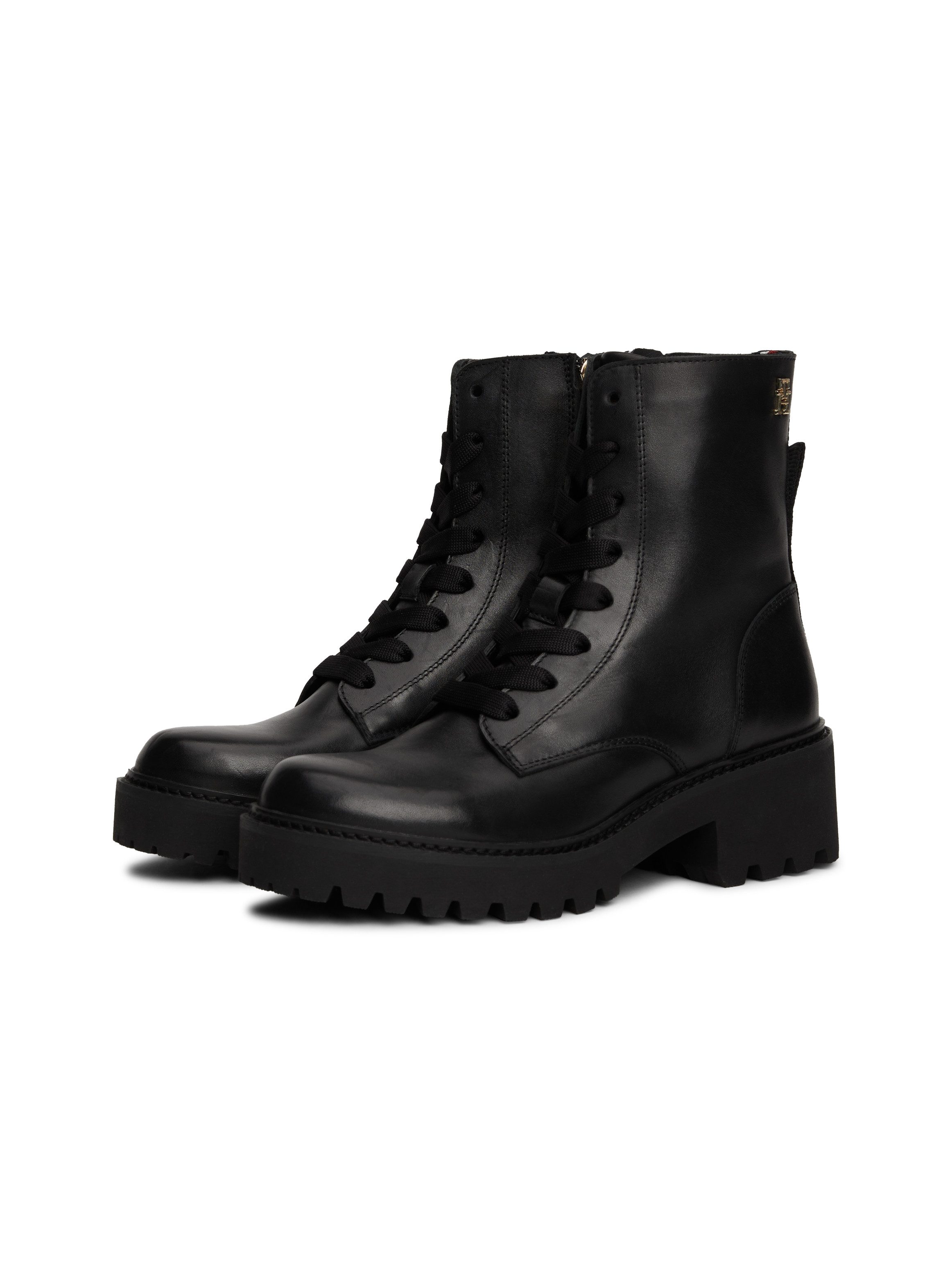 Tommy Hilfiger Veterlaarsjes CHIC MID HEEL LEATHER LACE-UP blokhak, plateau, veterschoenen, chunkyboots met th-logo