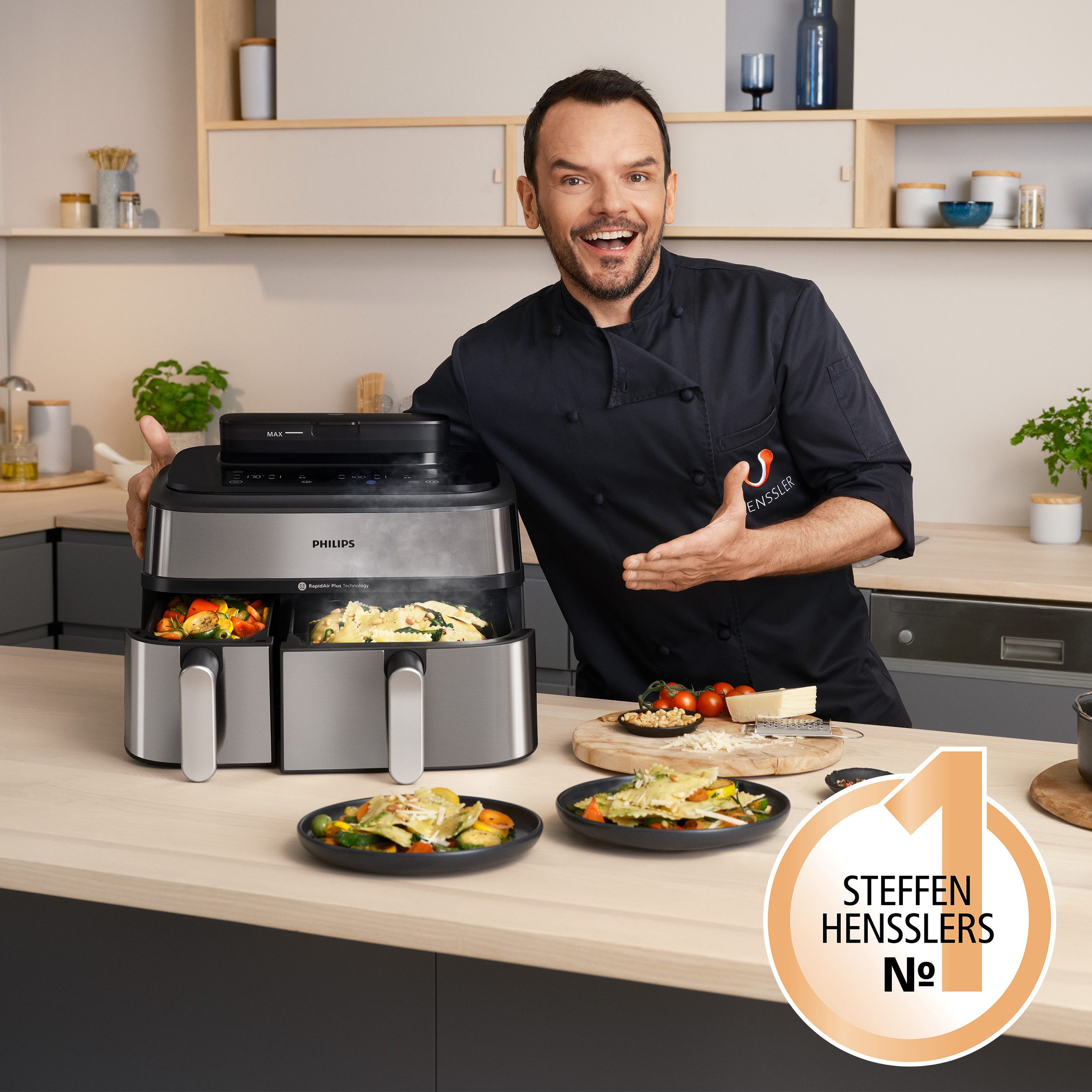 Philips Airfryer Steam Airfryer 5000 Dual Basket NA555/00, Airfryen & Dampfgaren, 3L+6L