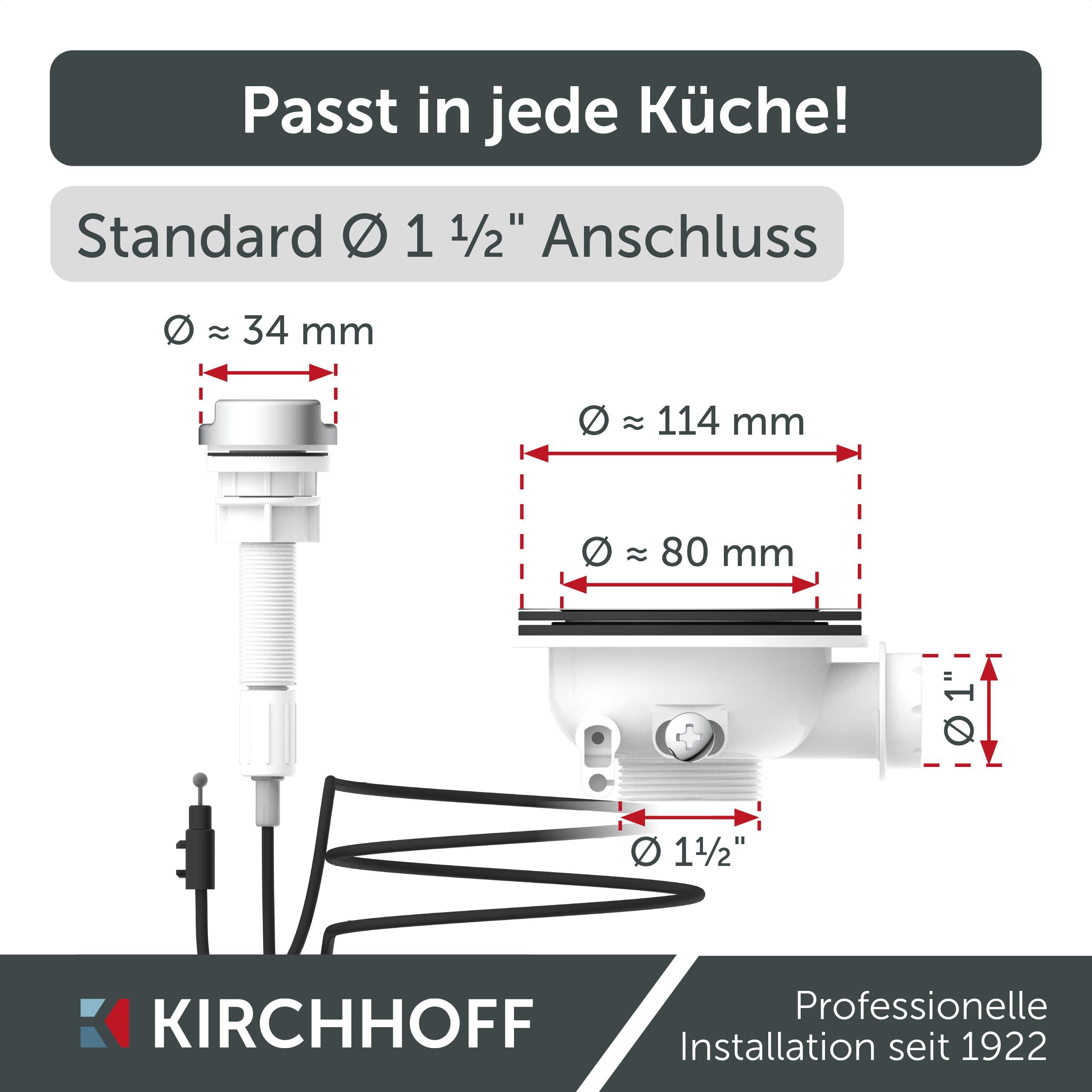 Kirchhoff Afvoerzeef Afvoerplug met overloopaansluiting + draaibevestiging, bowdenkabel, edelstaal