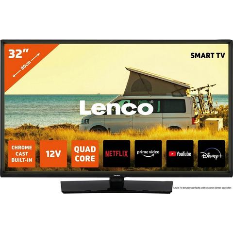 32 Android Smart Tv Met 12v Auto Adapter Lenco Led-3263bk Zwart