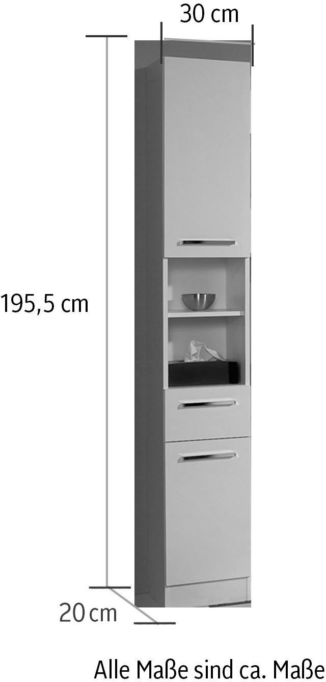 Saphir Hoge kast Quickset 335 badkamerkast 30 cm breed, 2 deuren, 1 nis, 3 planken