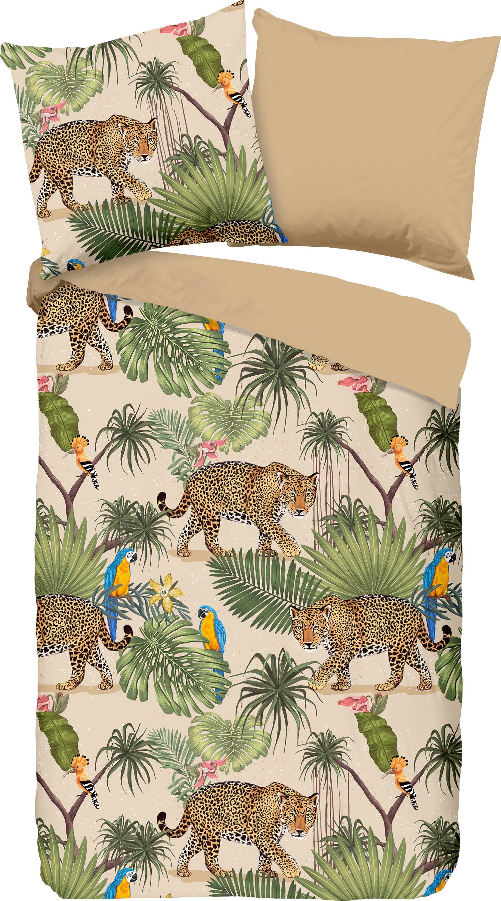 good morning Tweezijdig te gebruiken overtrekset Tropical Katoen, Renforcé, 135x200, Rits, Omkeerbaar, Luipaard Zand