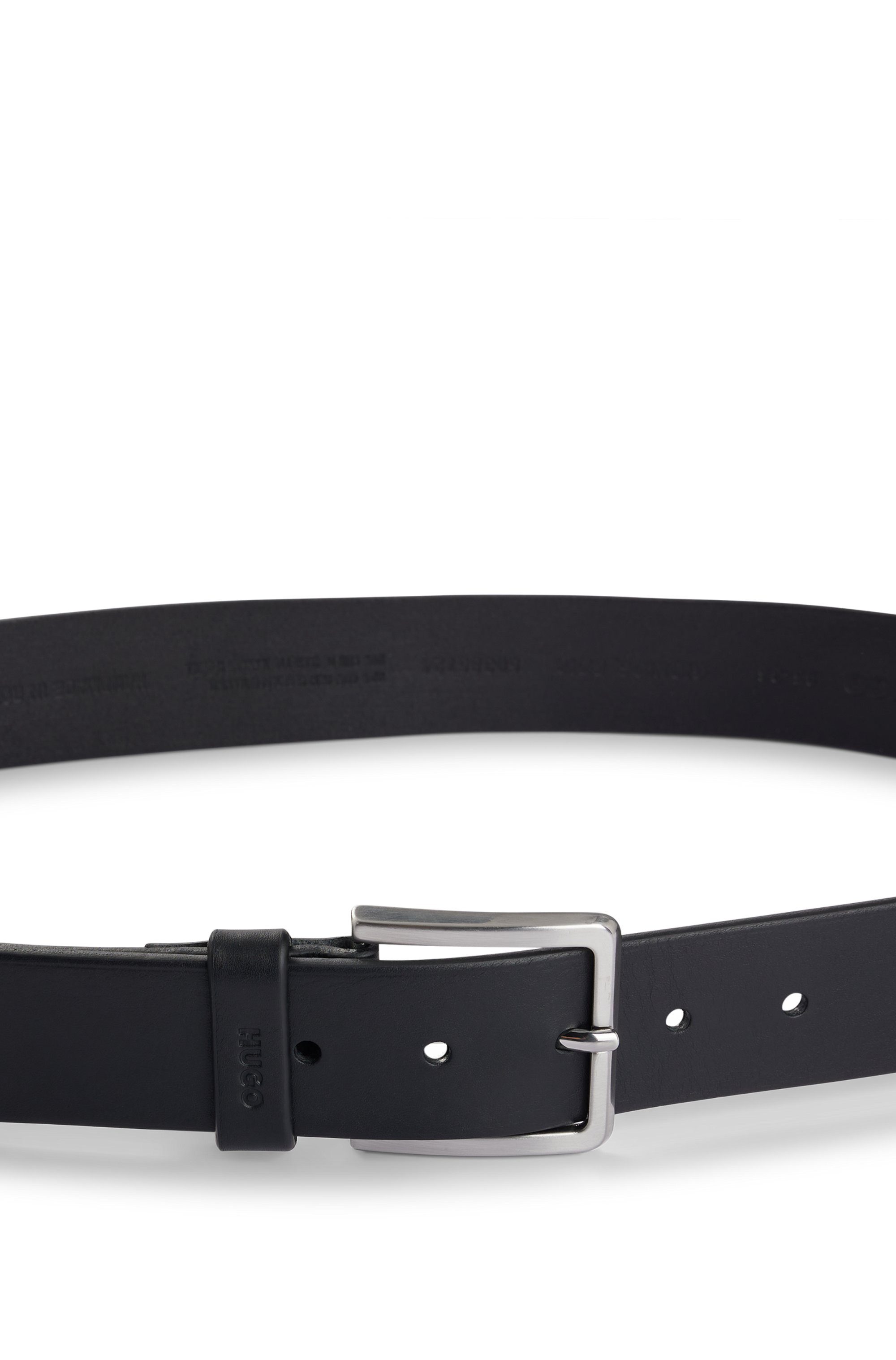HUGO Leren riem Gionios_Sz40 met littekenreliëf en geborstelde metalen details