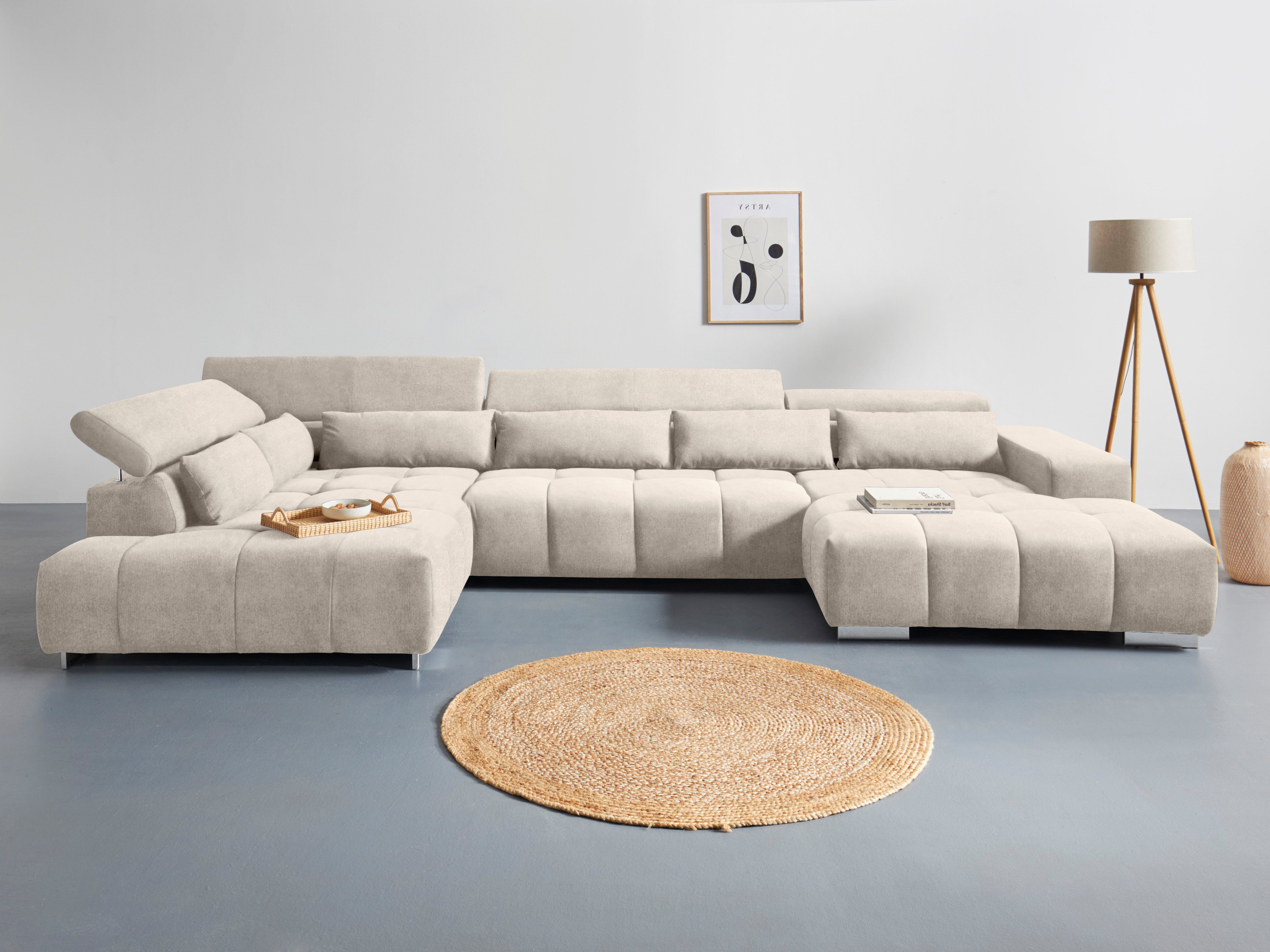 COTTA Zithoek Orion U-vorm met hoofdbordverstelling & 6 lendenkussens beige, zithoeken, 409 cm