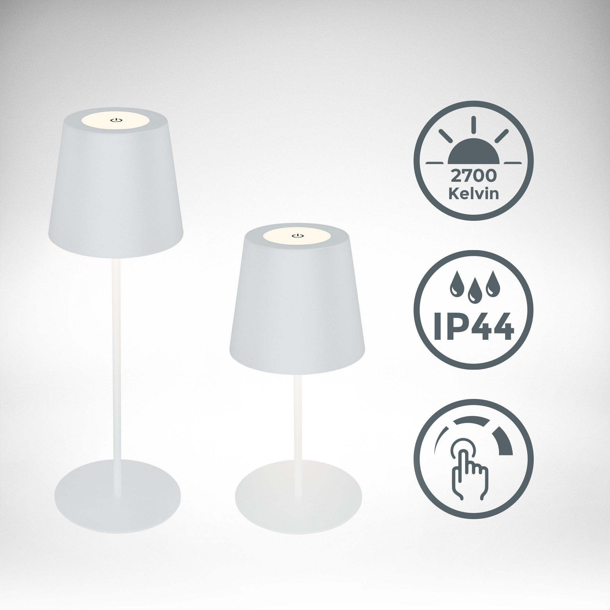 B.K.Licht Tafellamp voor buiten BK_TL1594 Accu LED tafellamp, 3-niveau touchdimmer, met USB 2.700 k, 200 lm, 2,5w, ip44, 12h brandduur, 36 x 10,5 cm, wit (1 stuk)