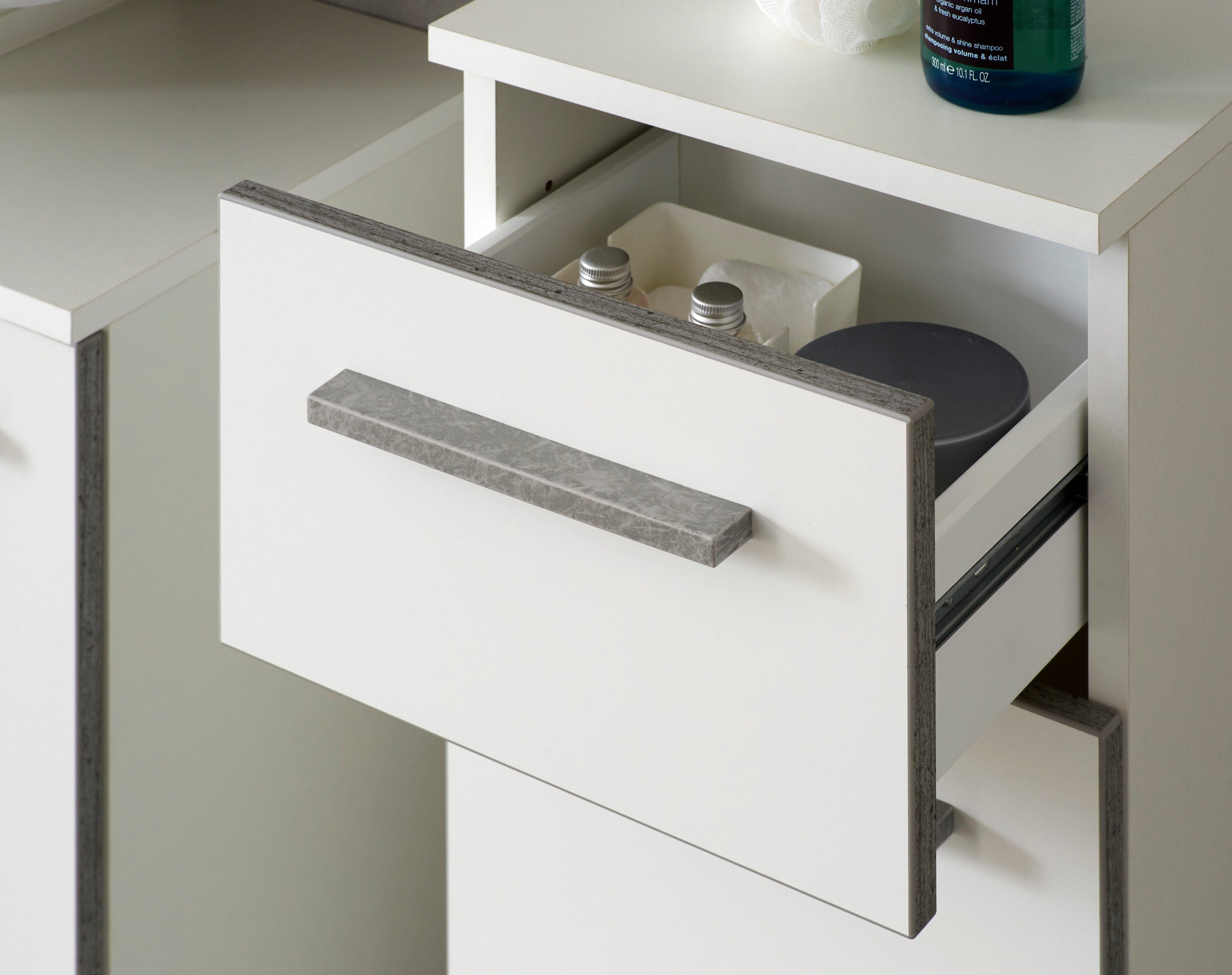 Saphir Badmeubelset Quickset 953 4-delig, wastafelonderkast en led-spiegelkast in glanzend wit, badkamermeubel inclusief deurdemper, zonder wasbak, 7 deuren (set, 4 stuks)