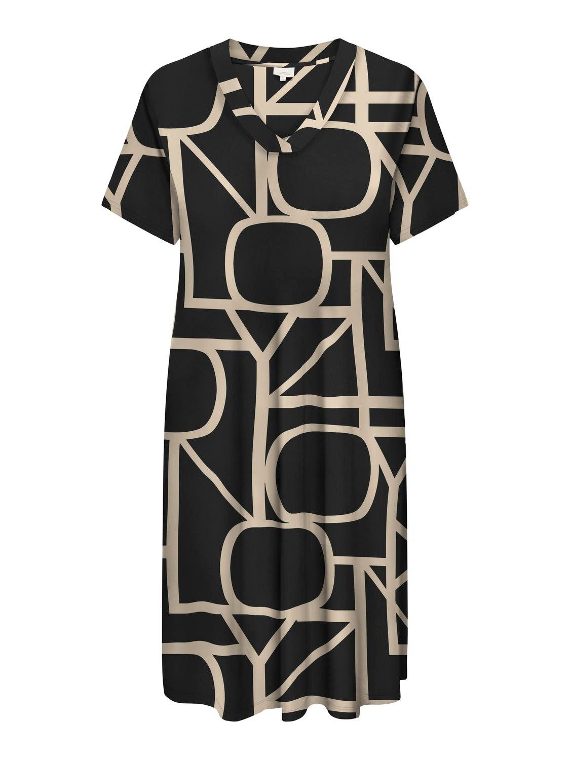 ONLY CARMAKOMA Shirtjurk CARFYRLA LIFE S/S V-NCK BLK AOP DRE NOOS