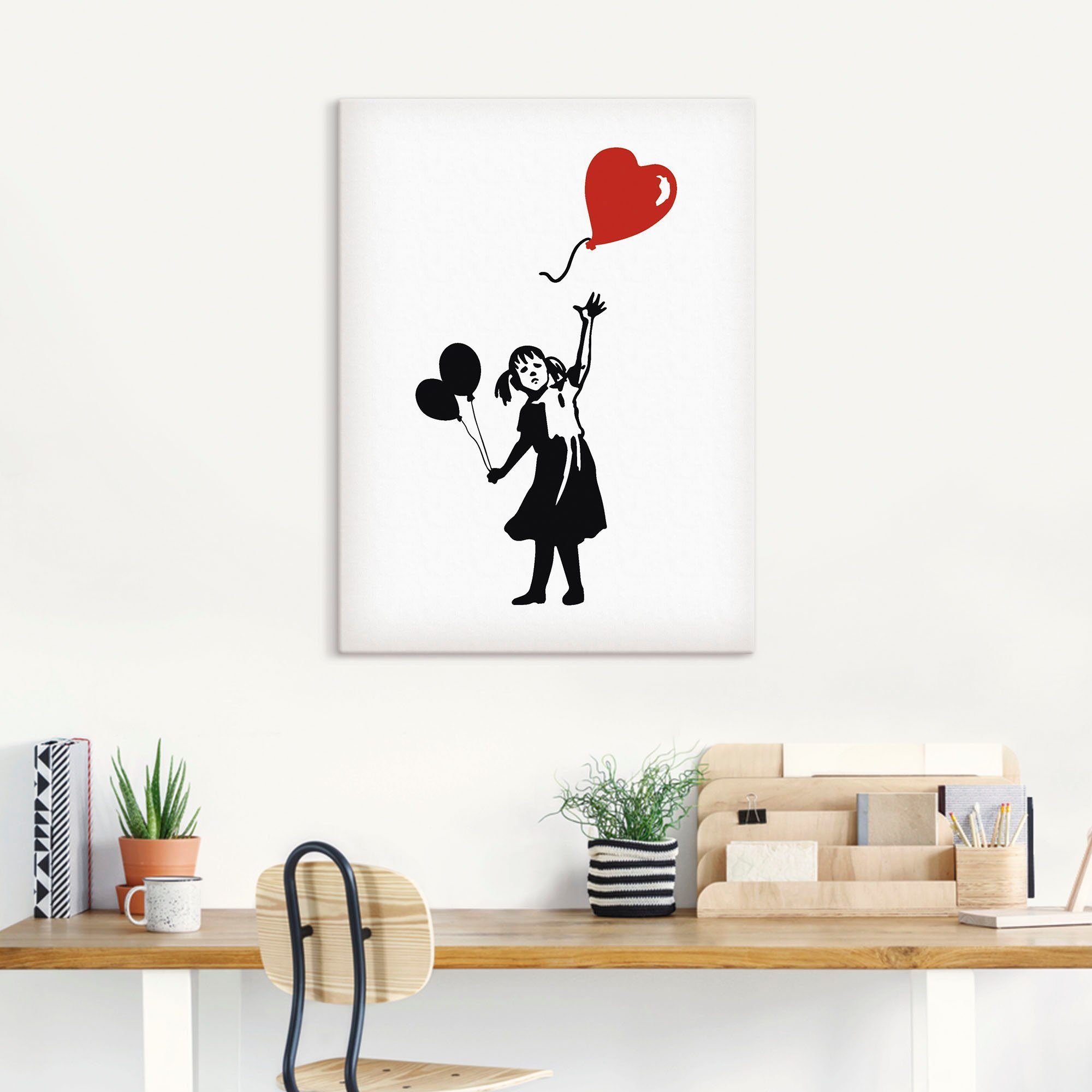 Artland Artprint op linnen Silhouet meisje ballon hart