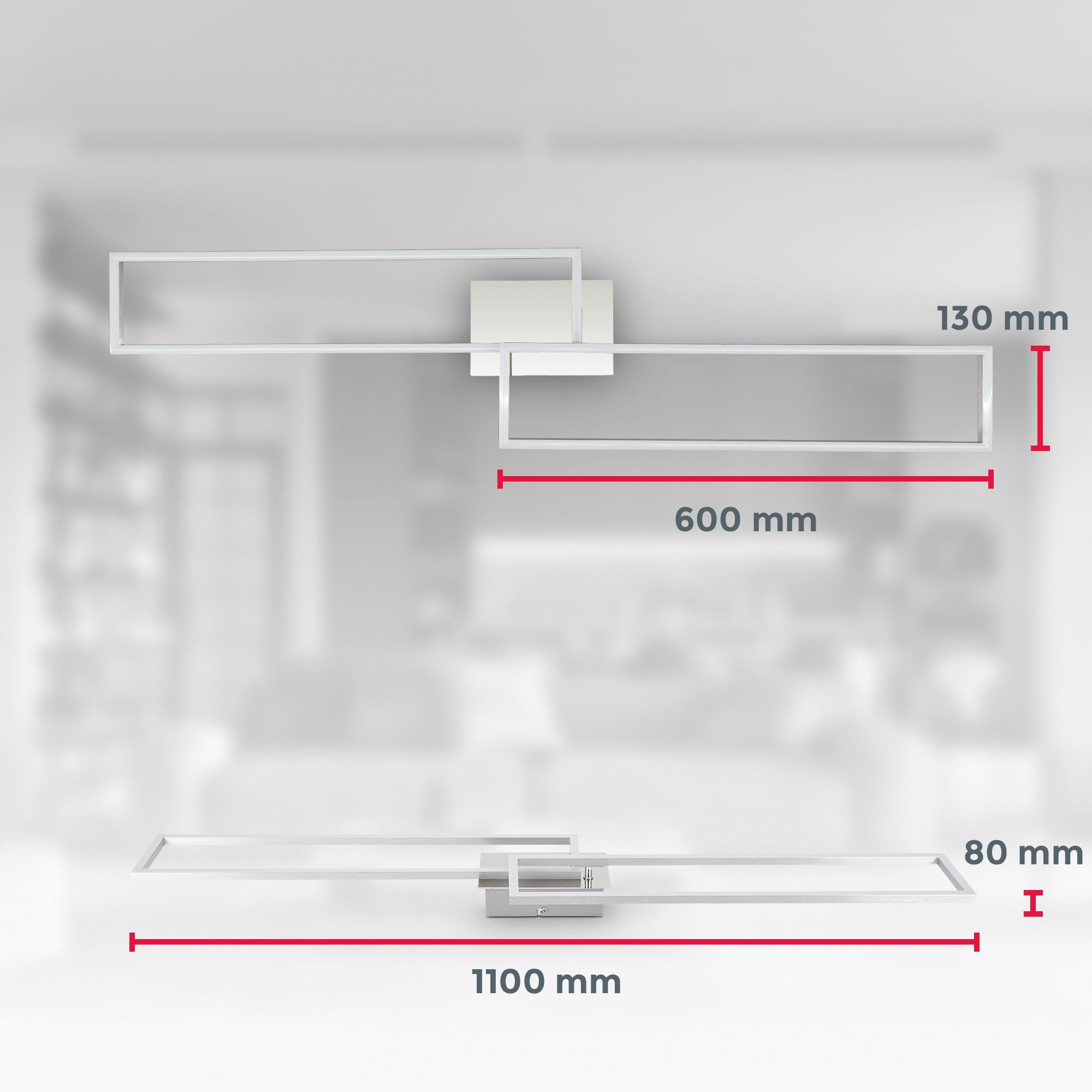 B.K.Licht Led-plafondlamp BK_FR1502 Frame LED plafondlamp, 2-lichts, zwenkbaar, chroom-aluminium (1 stuk)