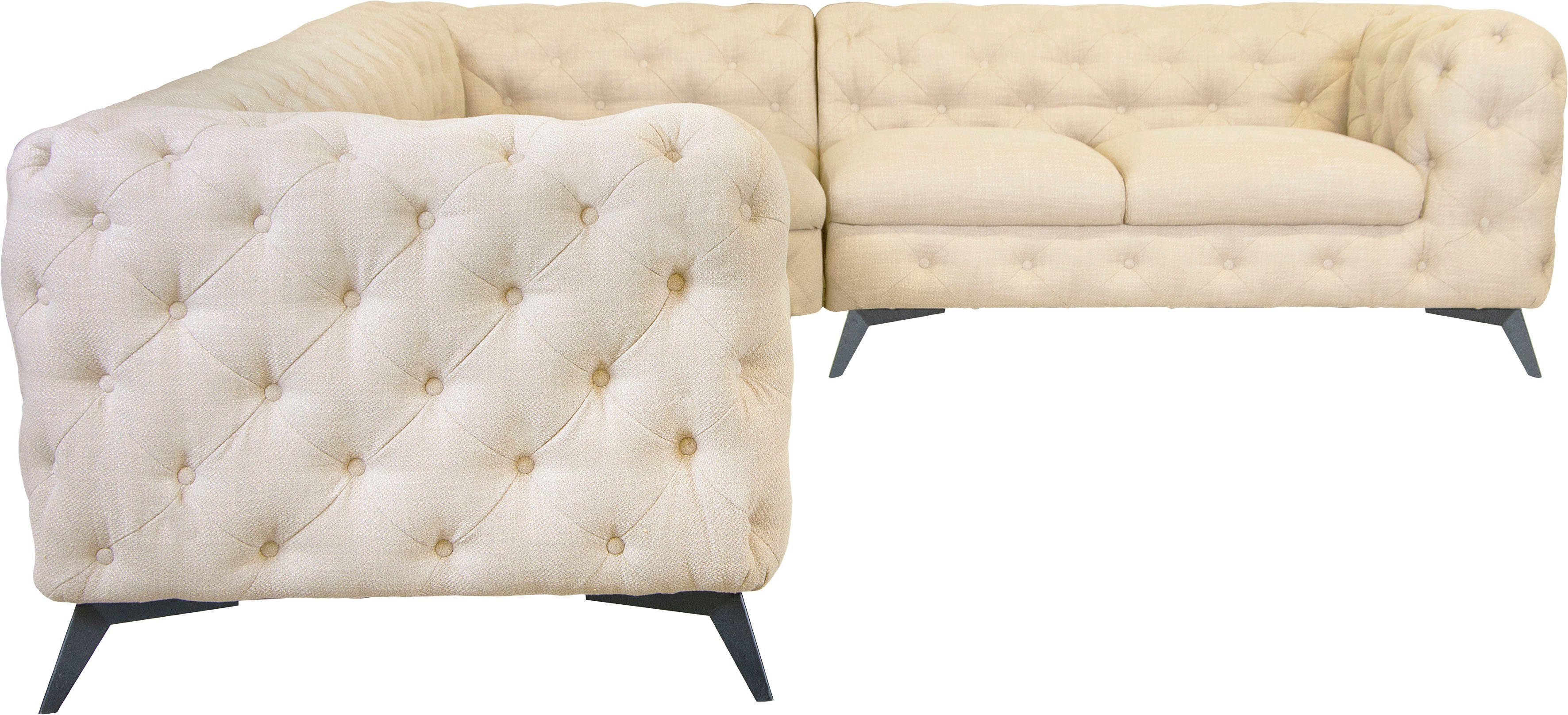 Leonique Chesterfield-bank Hoekbank GLYNIS L-vorm met golfvering, afmetingen B/D/H 323/264/75cm luxueuze capitonnage, moderne chesterfield look, kleur van de poten ter keuze