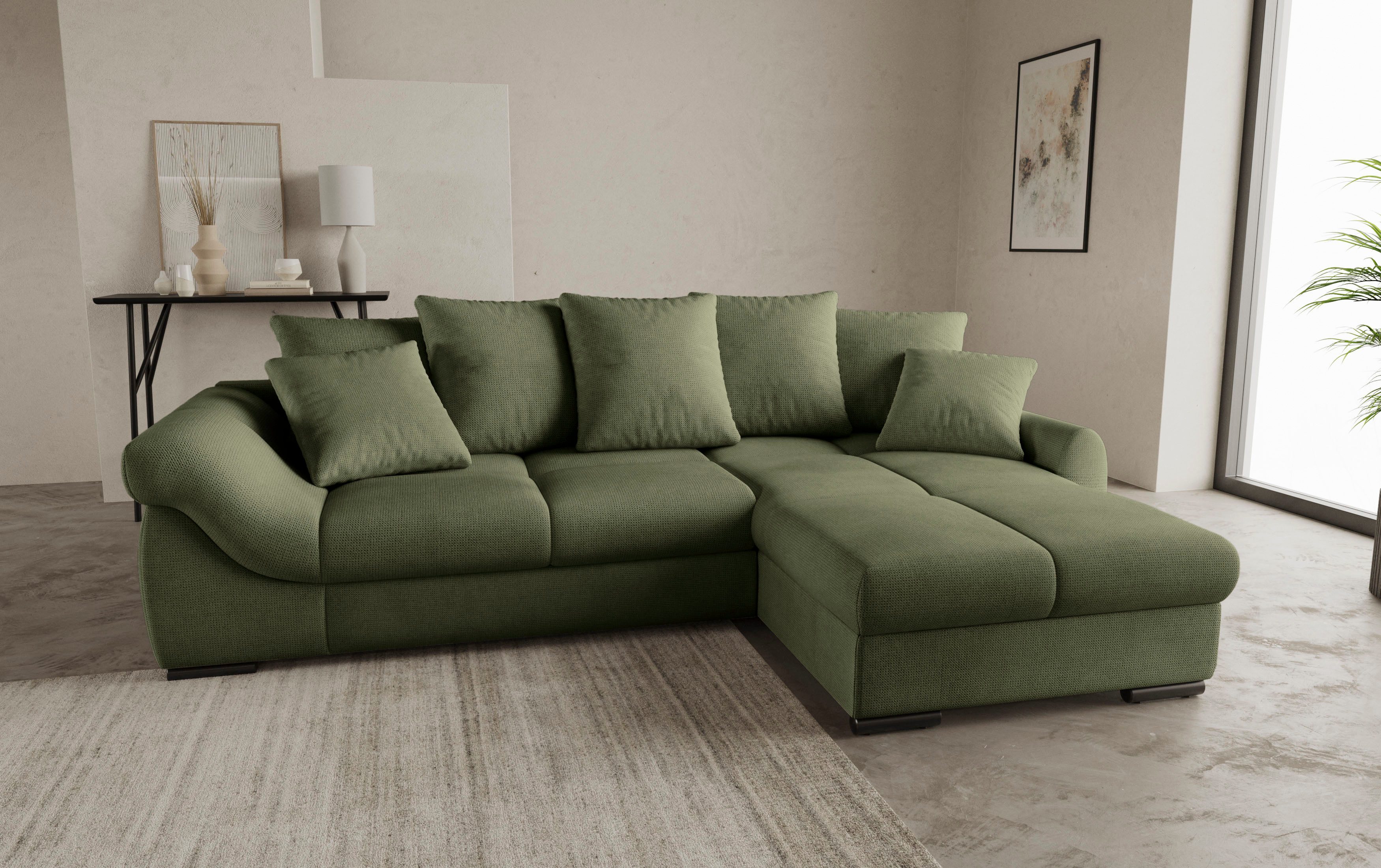 Mr. Couch Hoekbank Livorno DuraFlex L-vorm incl. hoogslaper beduitbreiding, xl bedbox wit gecoat
