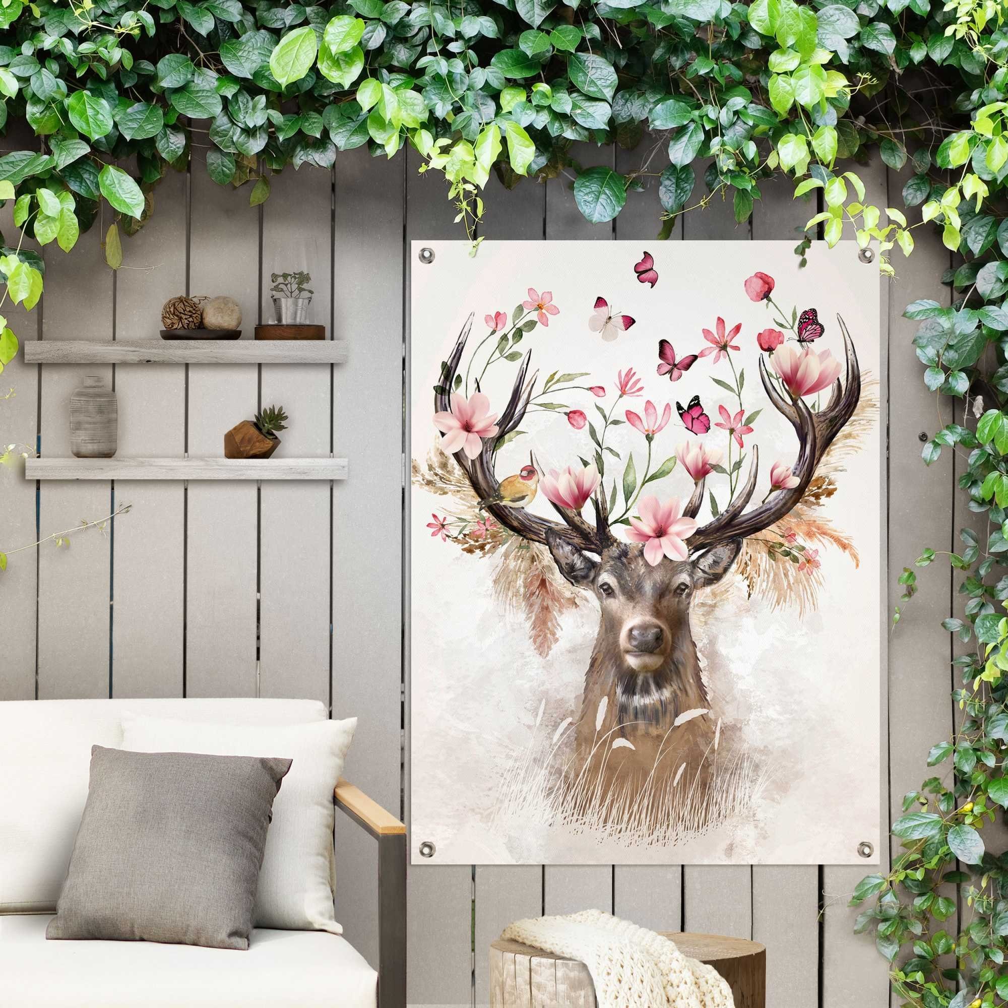 Reinders! Poster Hert in bloemen Outdoor voor tuin of balkon