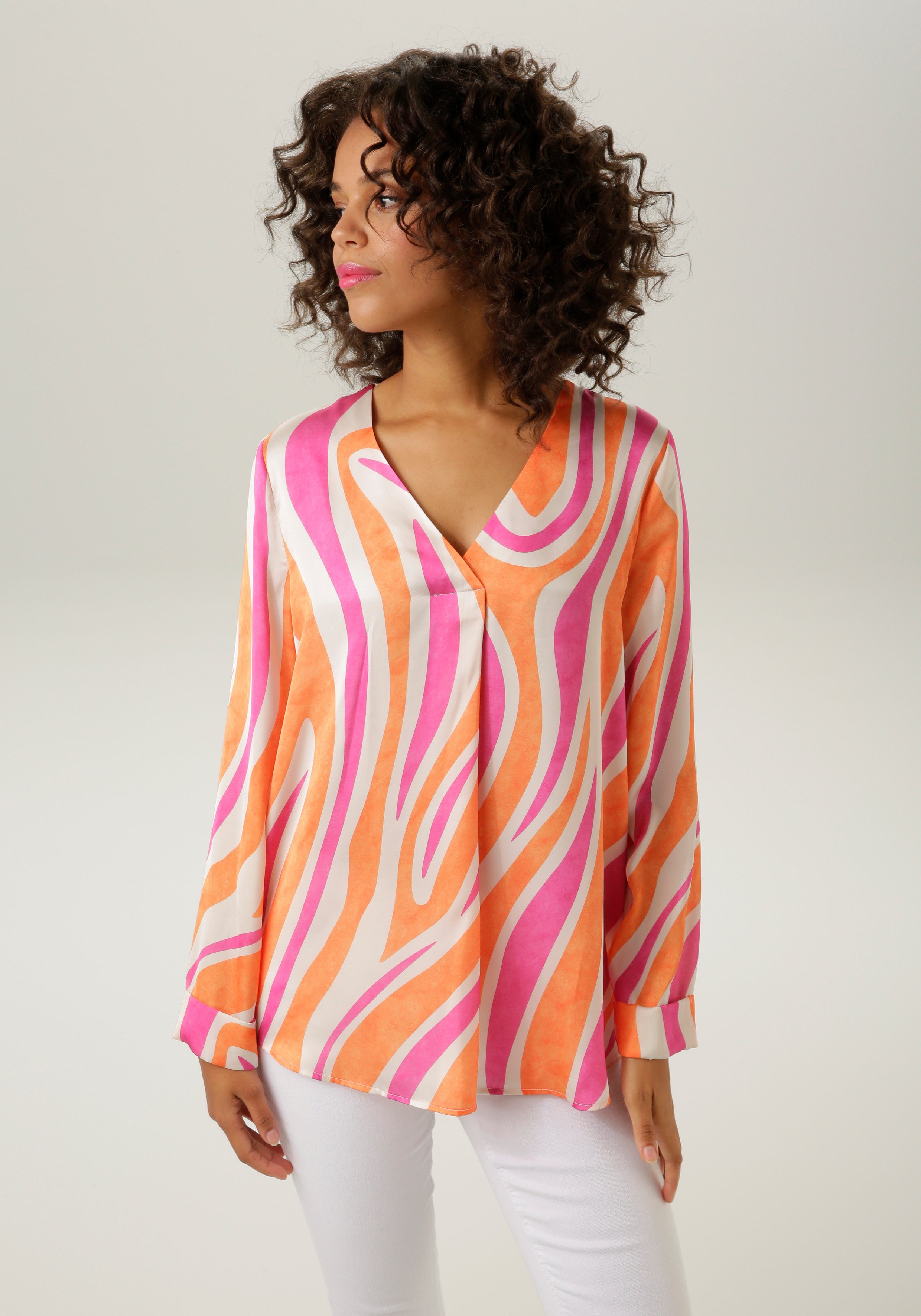 Aniston CASUAL Blouse zonder sluiting met grafische print elk stuk is uniek