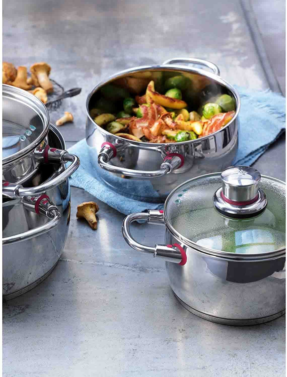 WMF Pannenset Quality One inductie, kookpan set met glazen deksel Stoomopening, zonder interne schaalverdeling, geschikt voor alle kookplaten (set, 8-delig)