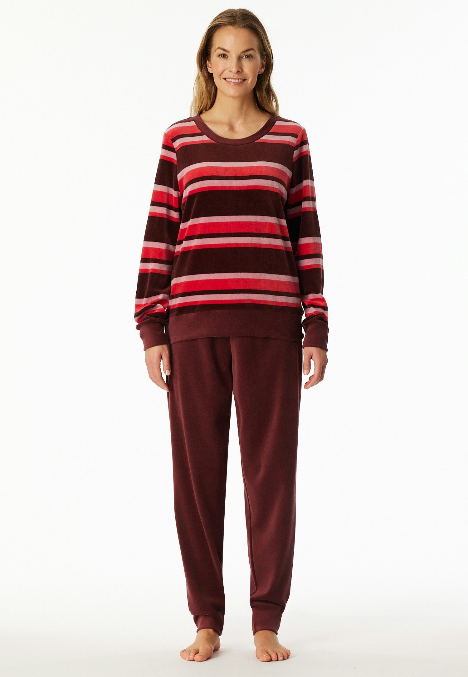 Schiesser Pyjama Comfort Nightwear Katoenmix, ronde hals, lange mouwen, velours kwaliteit