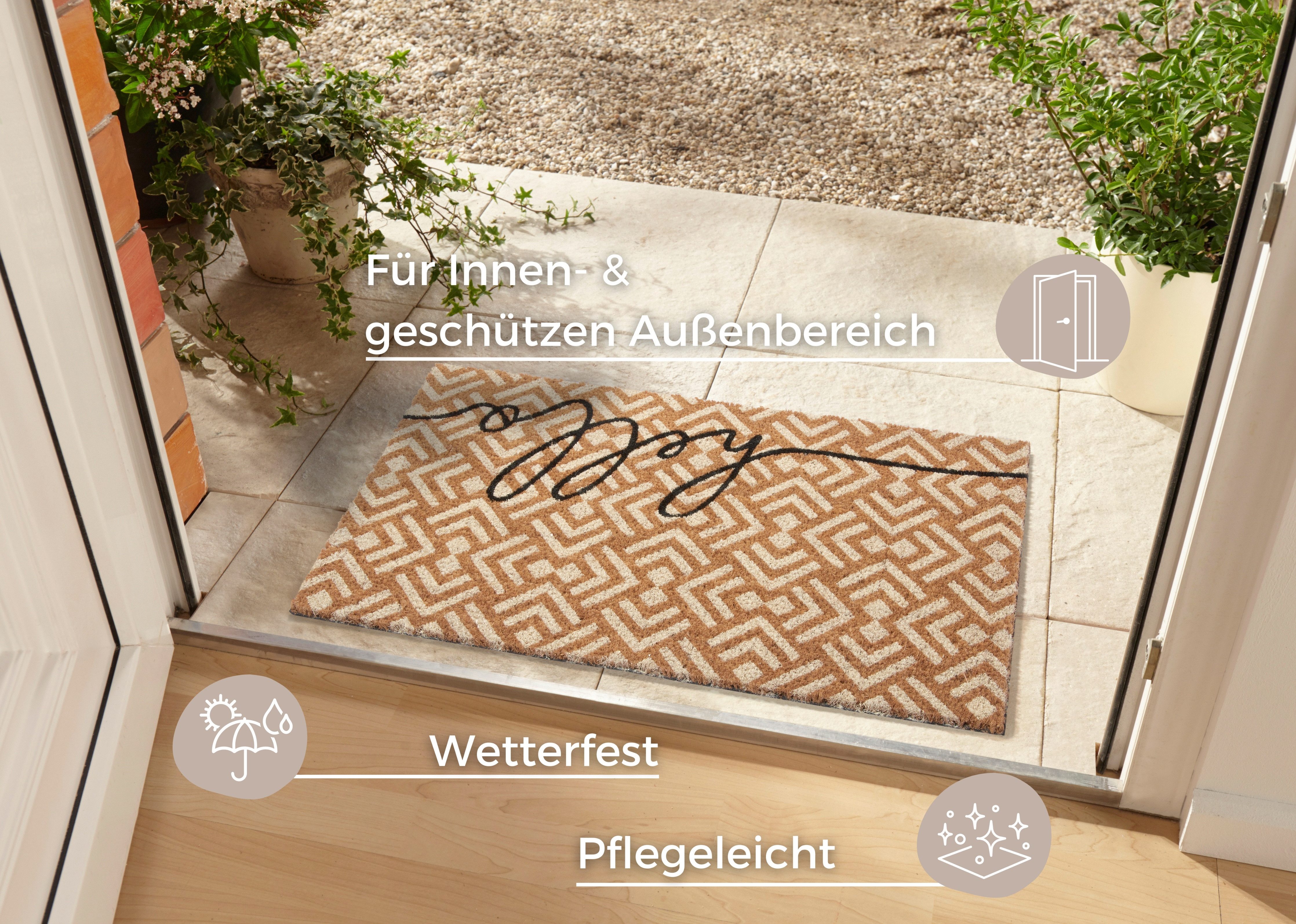 HANSE Home Mat Mix Mats Kokos Hello Geometric, deurmat Kokos, vuilopvangmat, outdoor, antislip, binnen, kokosmat, gang