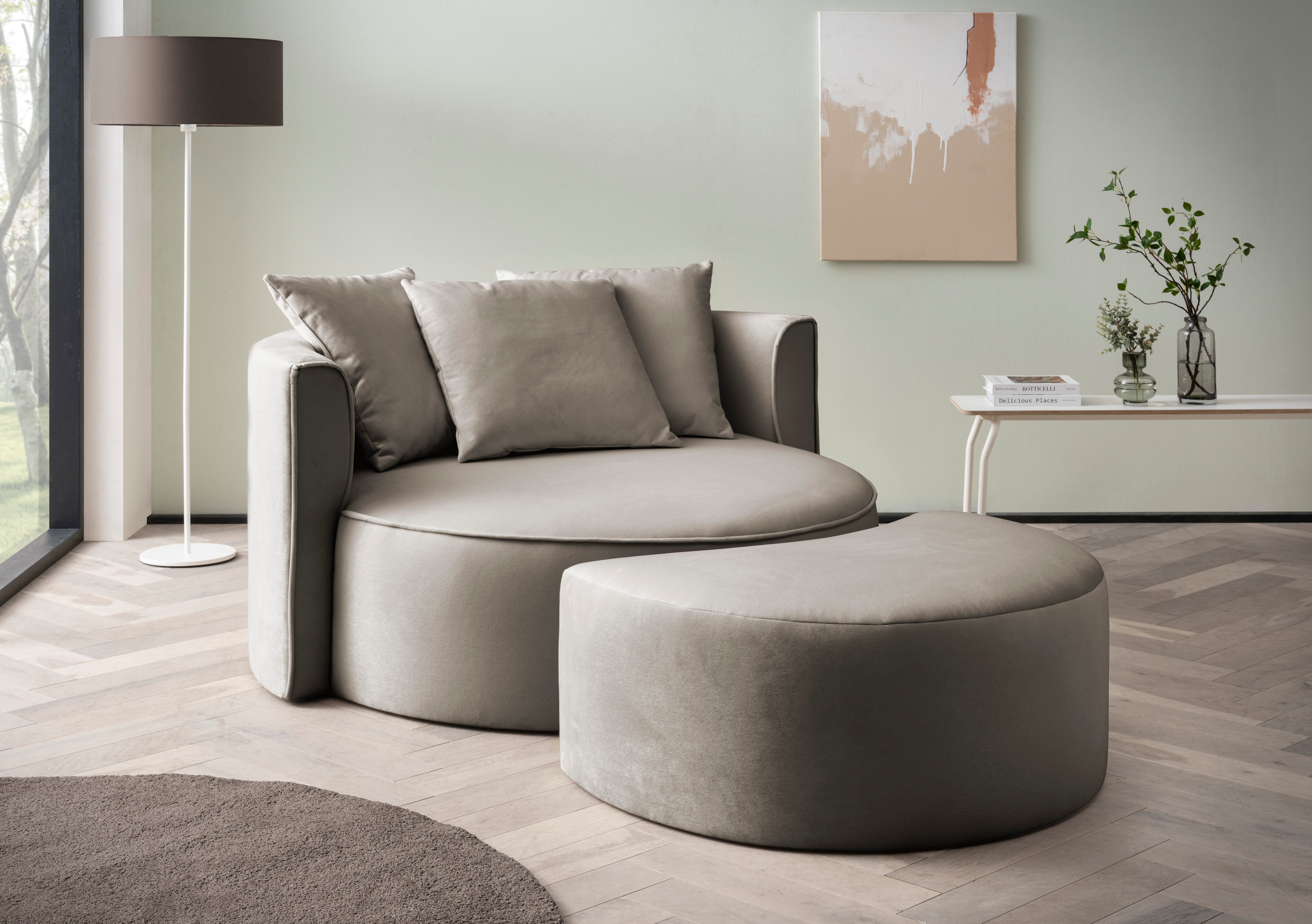 LeGer Home by Lena Gercke XXL-fauteuil Isalie, ronde stoel met voetensteun, leesstoel, loveseat, grote stoel (set)
