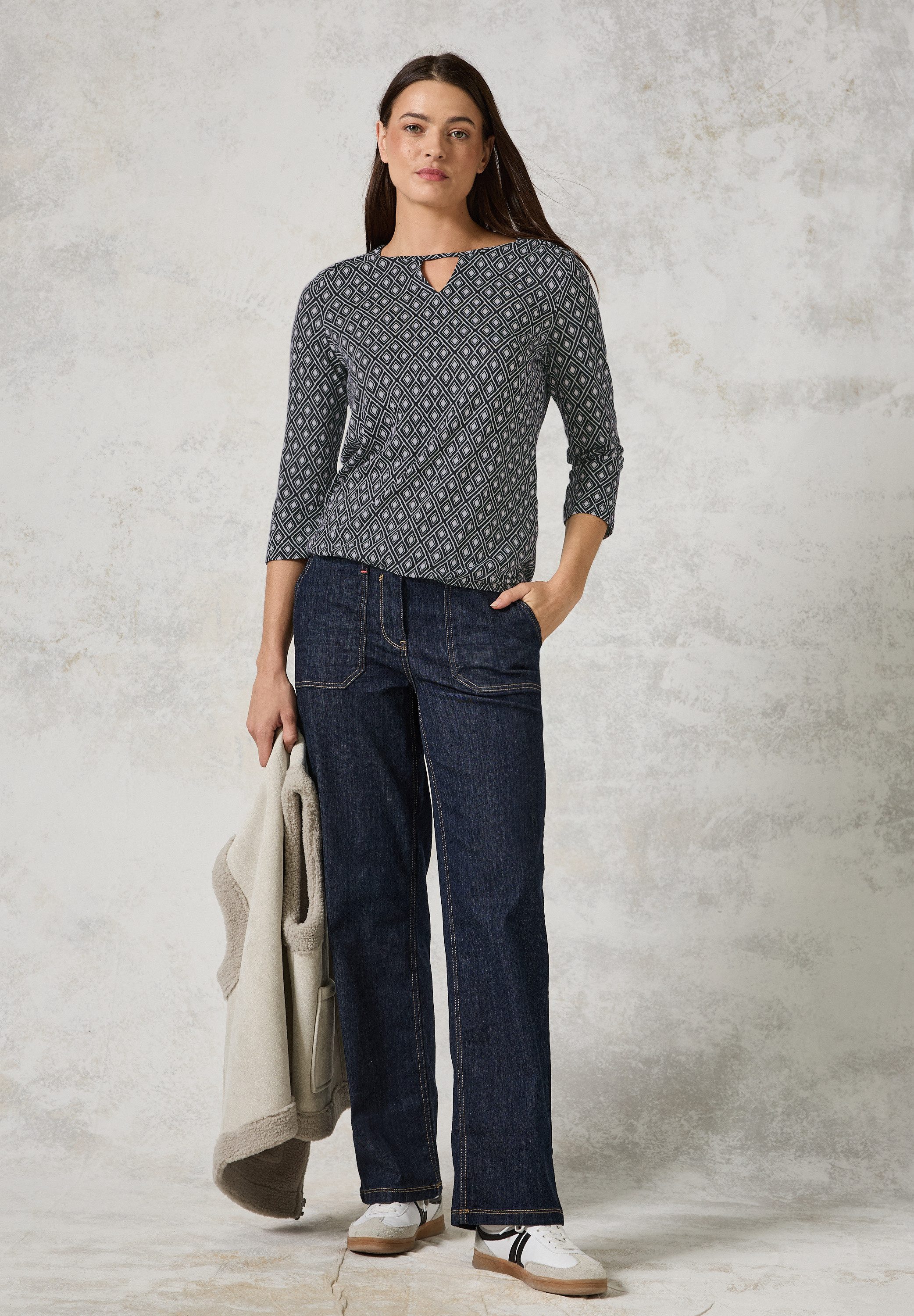 Cecil Shirt met 3/4 mouwen met cut-out en allover-print