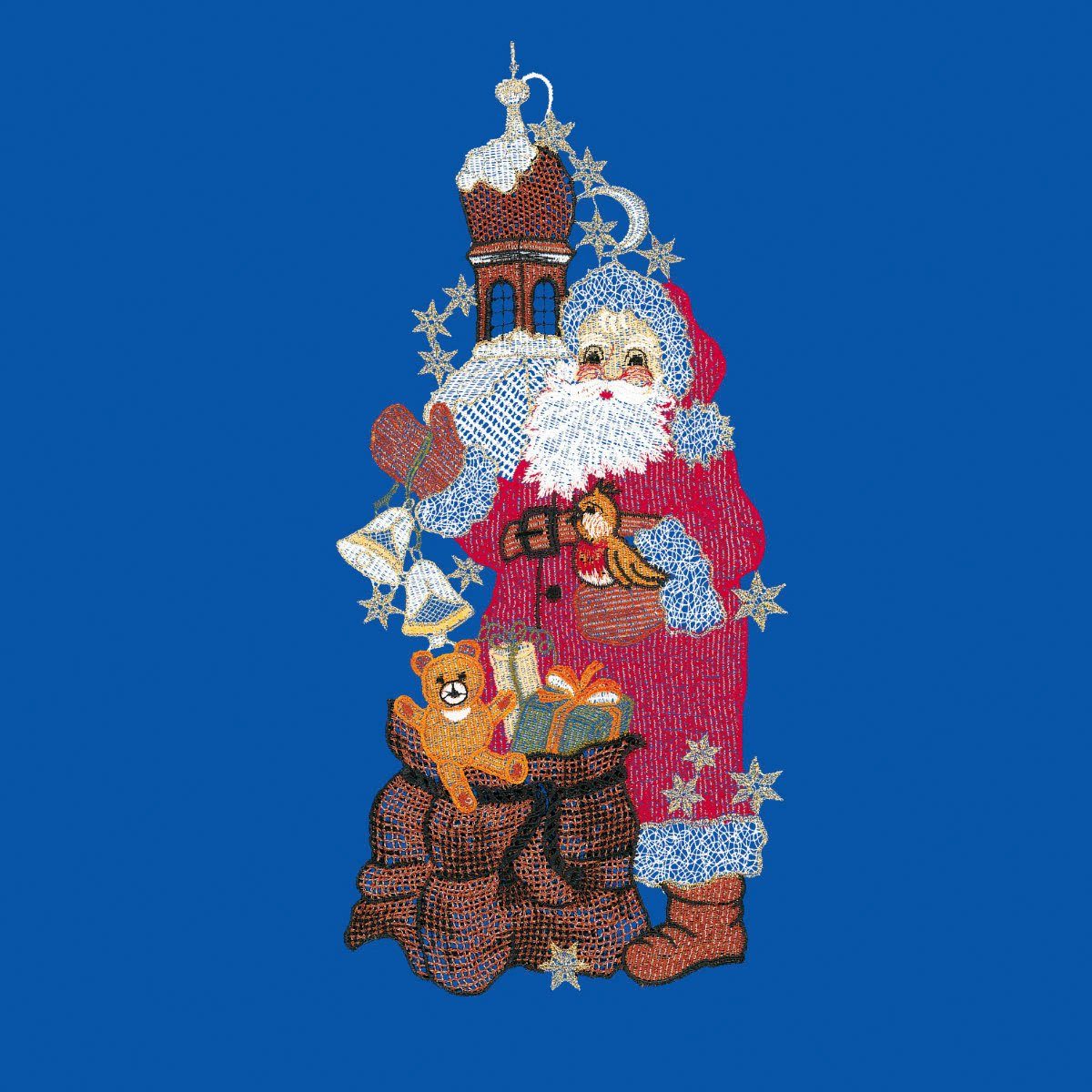 W. Reuter & Sohn - Plauener Spitze® Raamdecoratie "Santa Claus"(lange jas) in kleur