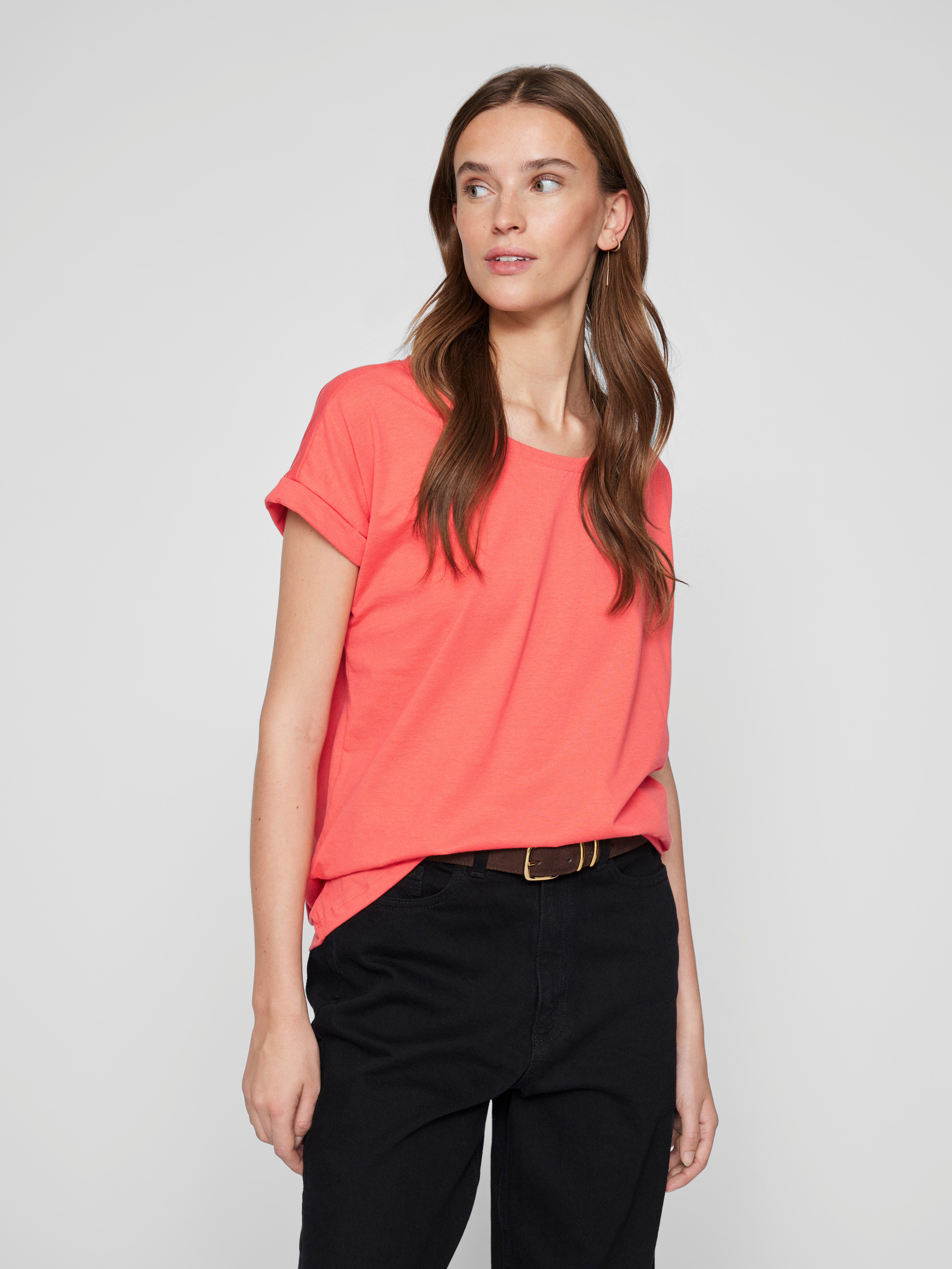 Vila Shirt met ronde hals VIDREAMERS NEW PURE T-SHIRT/SU-NOOS Basic dames T-shirt met ronde hals en omgeslagen mouwen